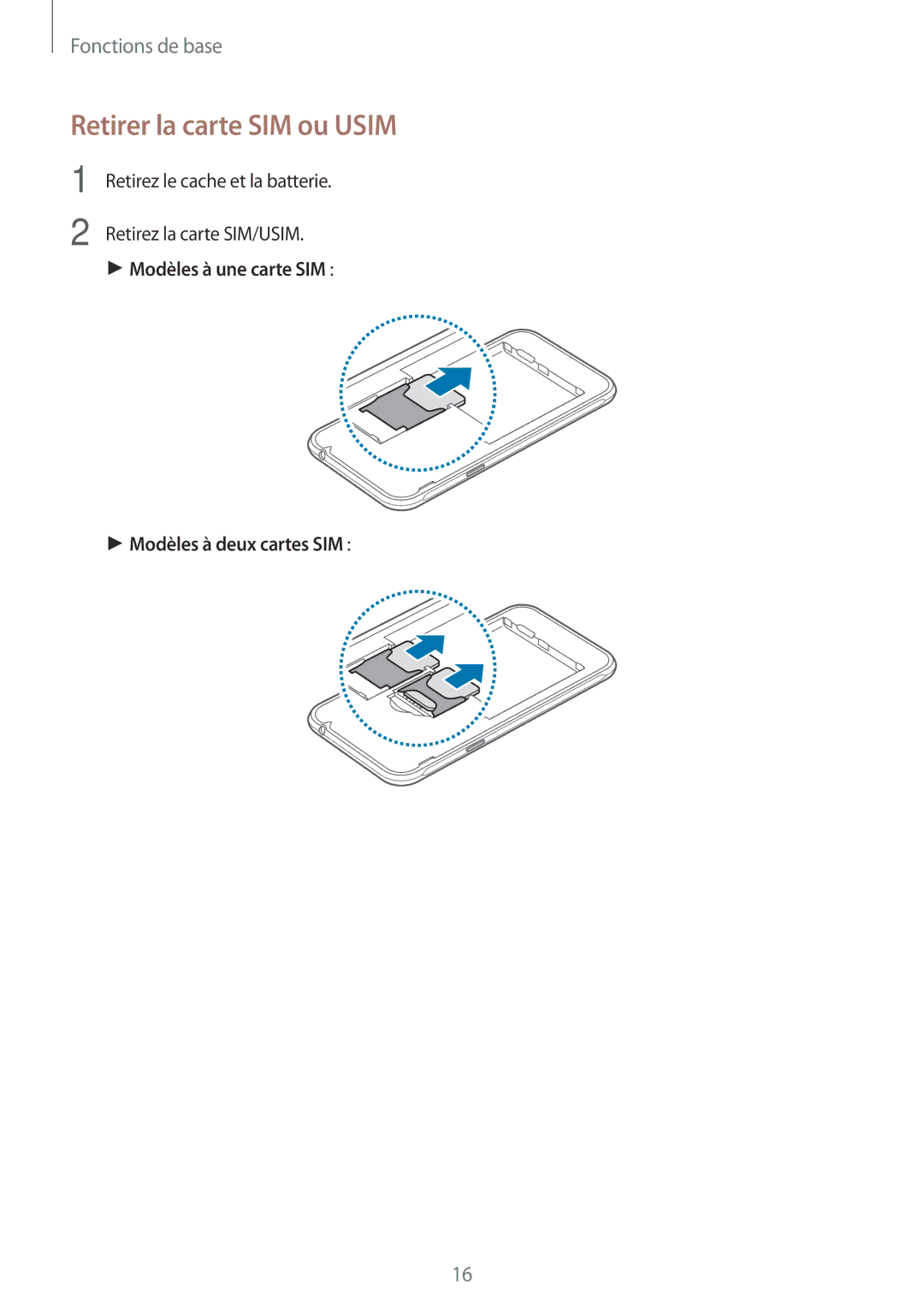 Samsung SM-J320FZWNXEF, SM-J320FZDNXEF, SM-J320FZKNXEF manual Retirer la carte SIM ou Usim 
