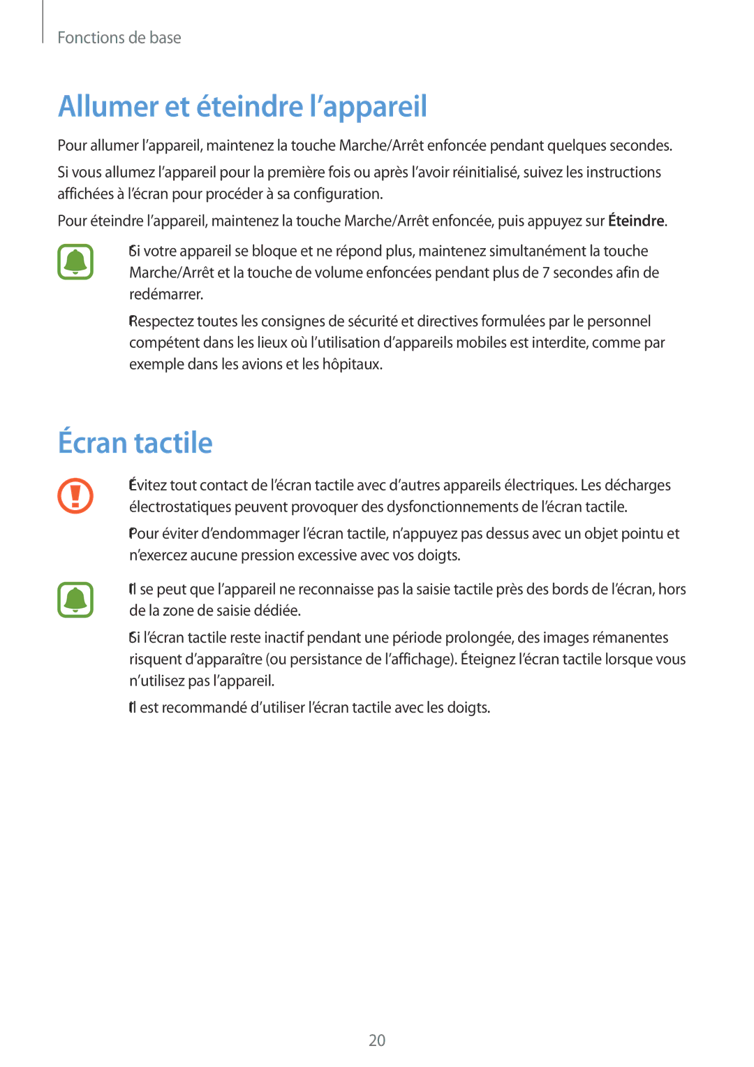 Samsung SM-J320FZKNXEF, SM-J320FZDNXEF, SM-J320FZWNXEF manual Allumer et éteindre l’appareil, Écran tactile 