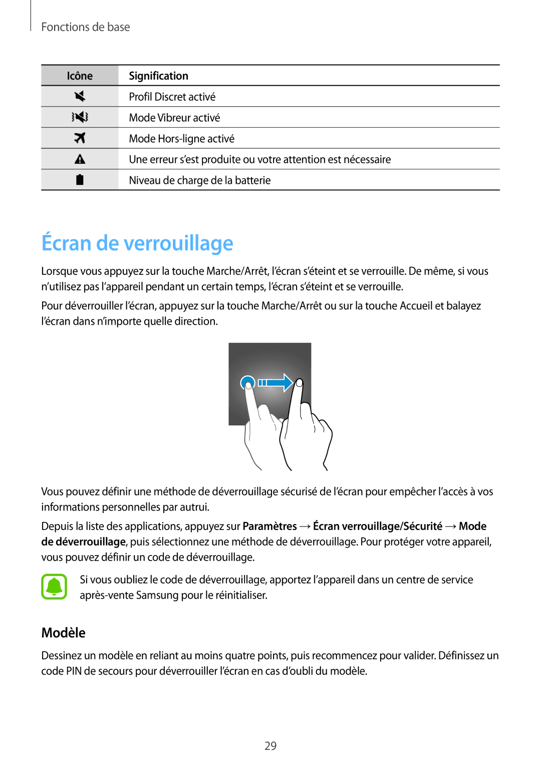 Samsung SM-J320FZKNXEF, SM-J320FZDNXEF, SM-J320FZWNXEF manual Écran de verrouillage, Modèle 