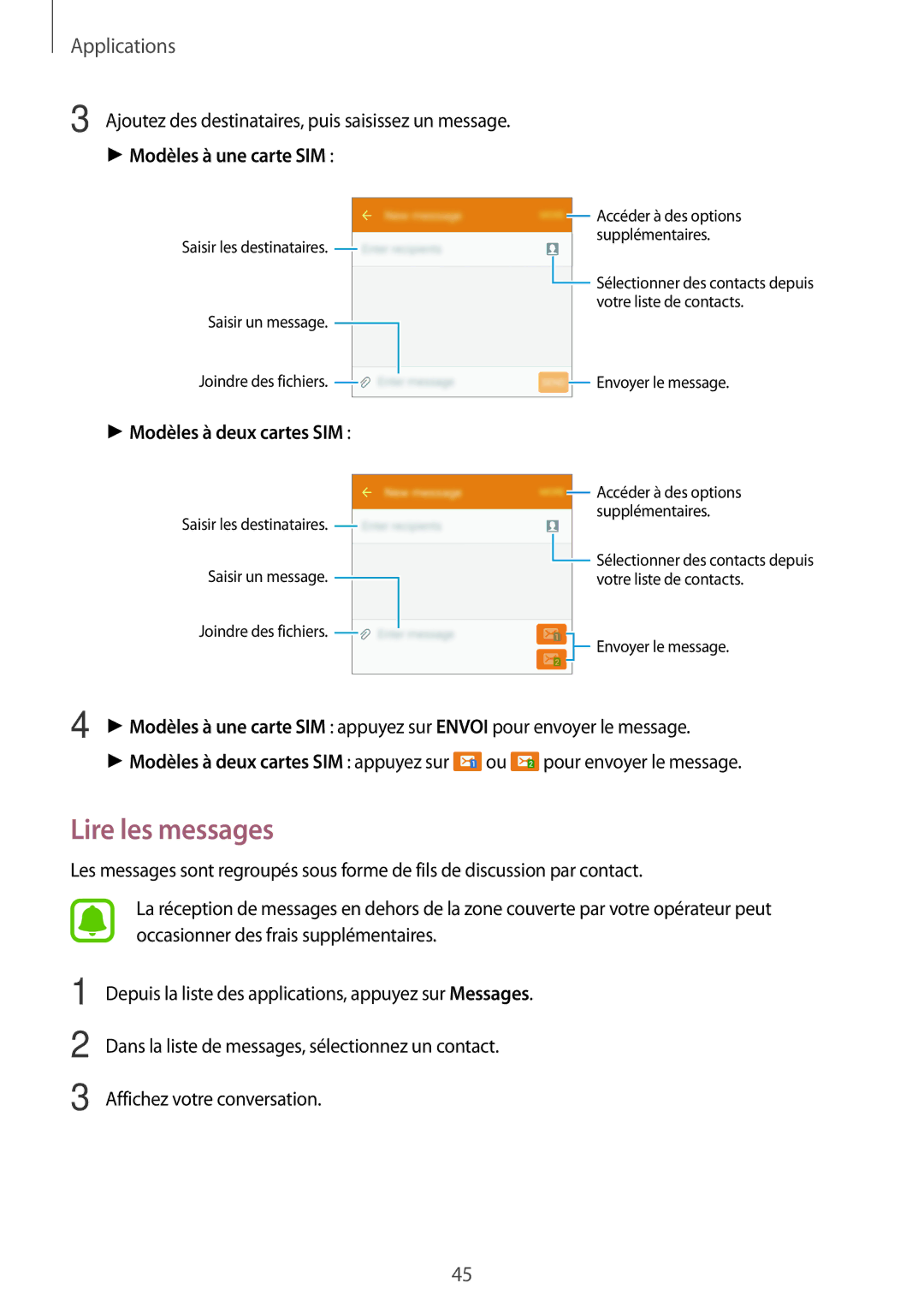 Samsung SM-J320FZDNXEF, SM-J320FZWNXEF, SM-J320FZKNXEF manual Lire les messages 