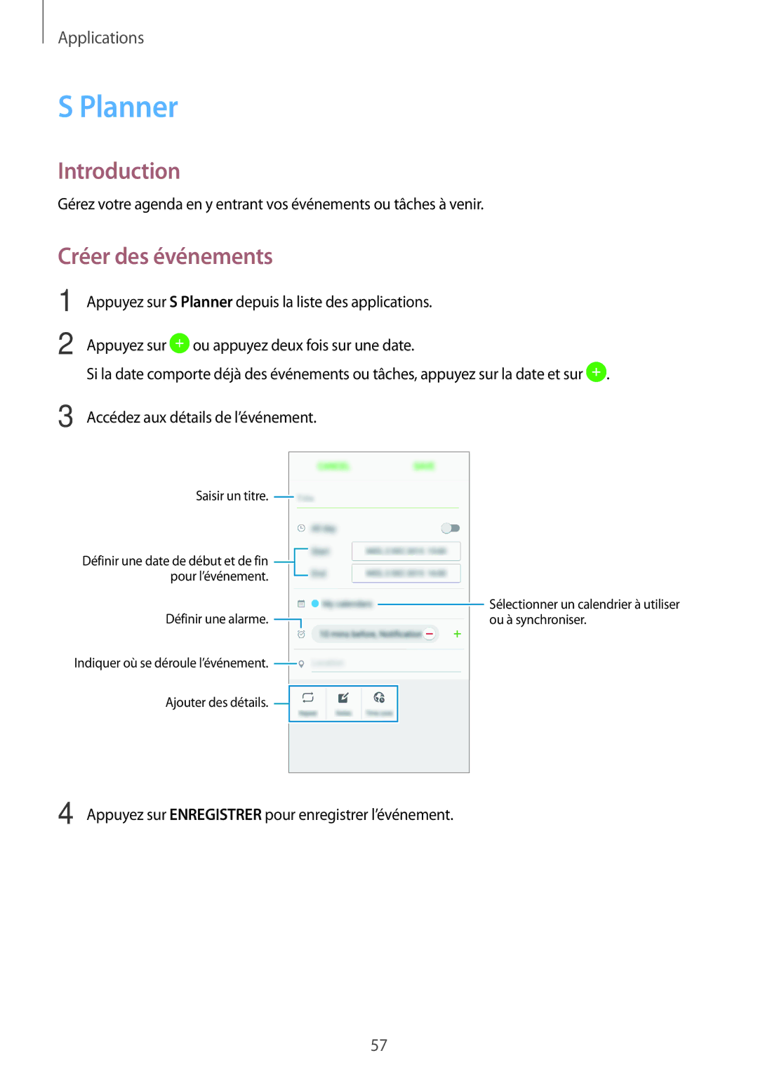 Samsung SM-J320FZDNXEF, SM-J320FZWNXEF, SM-J320FZKNXEF manual Planner, Créer des événements 