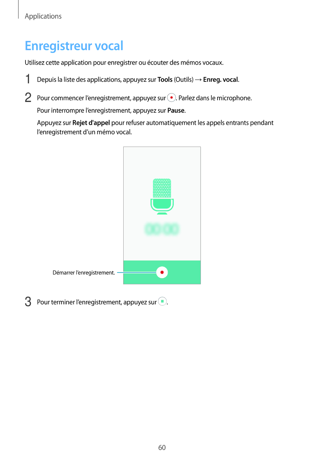 Samsung SM-J320FZDNXEF, SM-J320FZWNXEF, SM-J320FZKNXEF manual Enregistreur vocal 