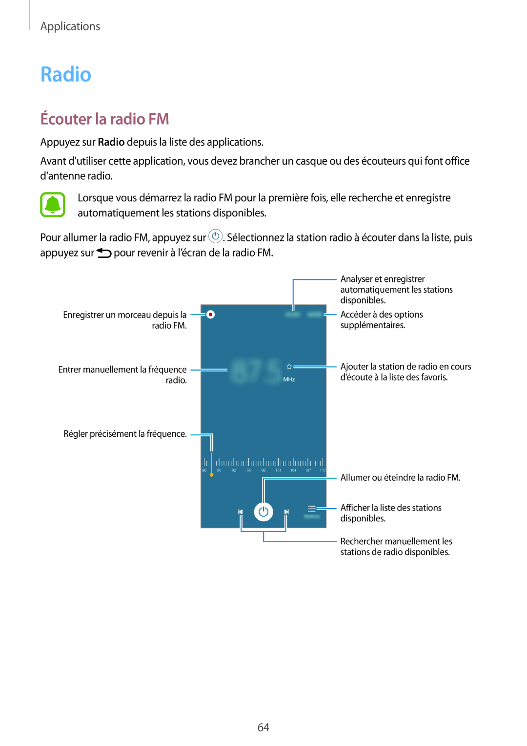 Samsung SM-J320FZWNXEF, SM-J320FZDNXEF, SM-J320FZKNXEF manual Radio, Écouter la radio FM 