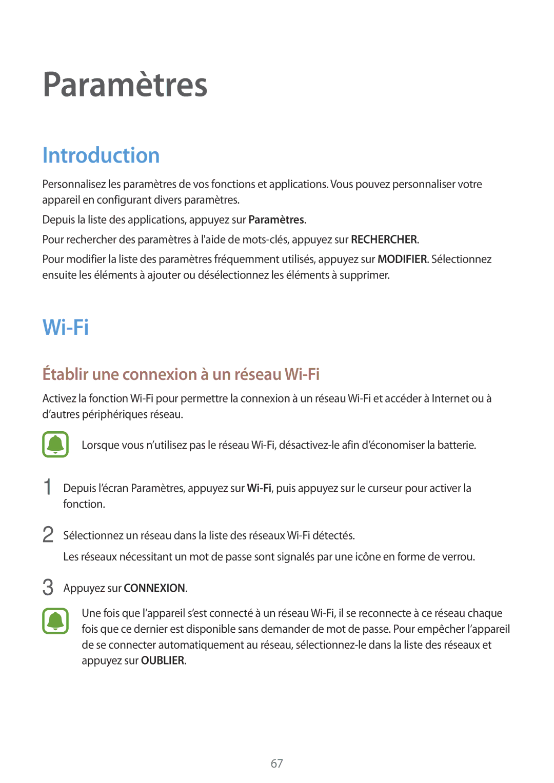 Samsung SM-J320FZWNXEF, SM-J320FZDNXEF, SM-J320FZKNXEF manual Introduction, Établir une connexion à un réseau Wi-Fi 