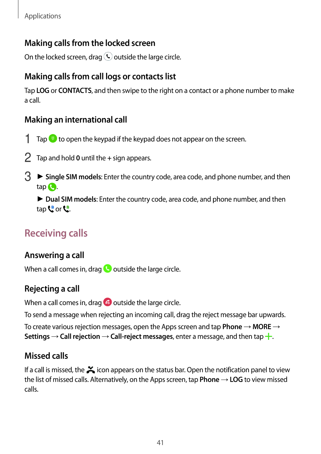 Samsung SM-J320FZWAILO, SM-J320FZKDDBT, SM-J320FZDDDBT, SM-J320FZWDDBT, SM-J320FZDNXEF, SM-J320FZWNXEF manual Receiving calls 