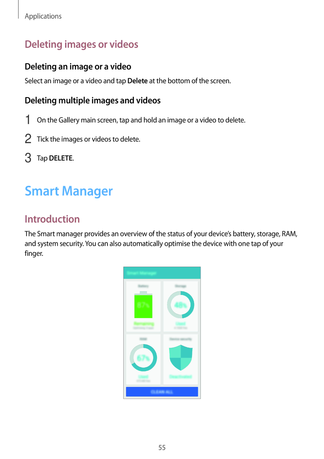 Samsung SM-J320FZWDDBT, SM-J320FZKDDBT manual Smart Manager, Deleting images or videos, Deleting an image or a video 