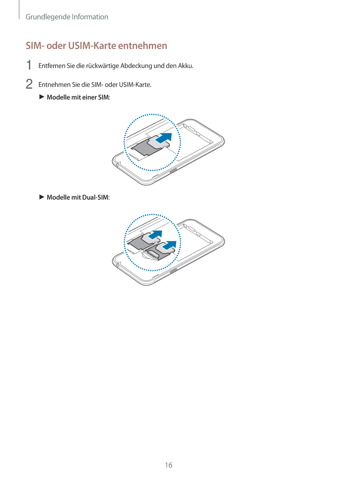 Samsung SM-J320FZDDDBT, SM-J320FZKDDBT, SM-J320FZWDDBT manual SIM- oder USIM-Karte entnehmen 
