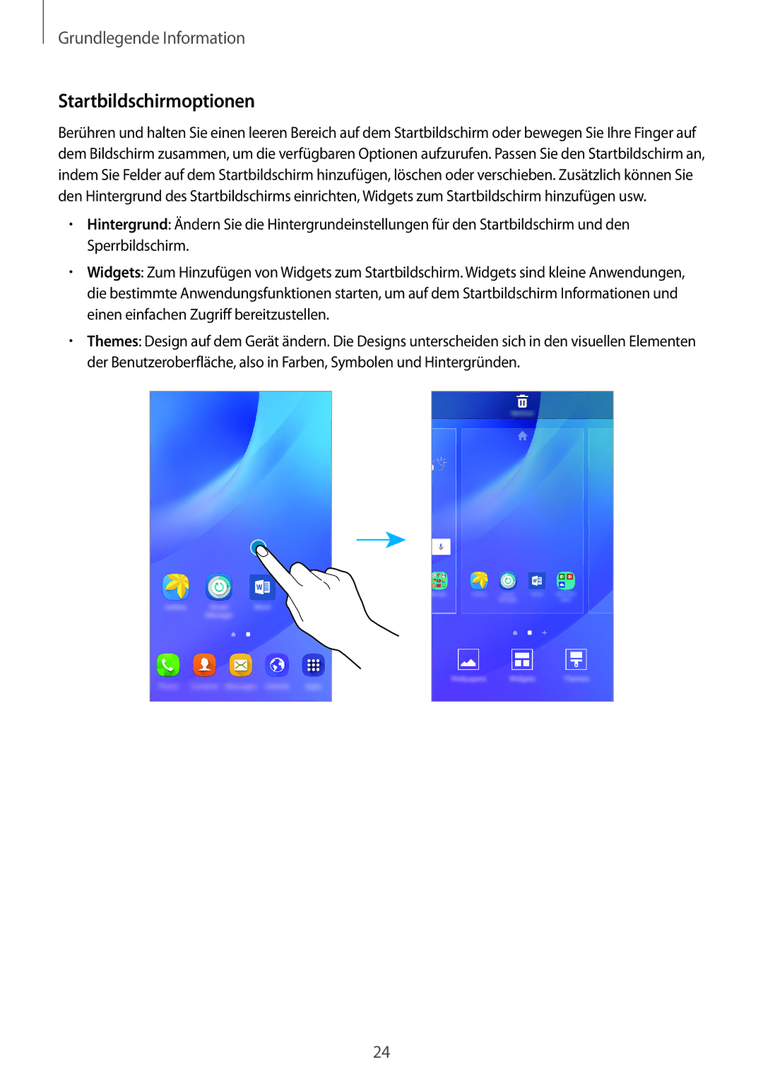 Samsung SM-J320FZKDDBT, SM-J320FZDDDBT, SM-J320FZWDDBT manual Startbildschirmoptionen 