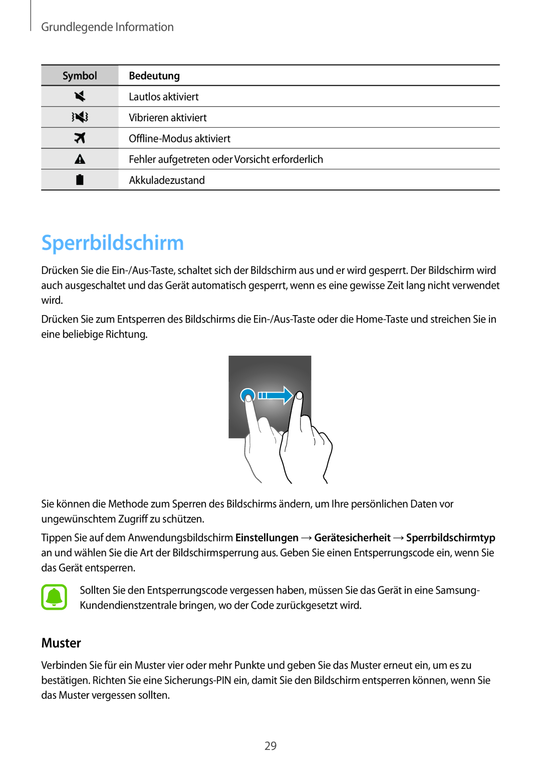 Samsung SM-J320FZWDDBT, SM-J320FZKDDBT, SM-J320FZDDDBT manual Sperrbildschirm, Muster 