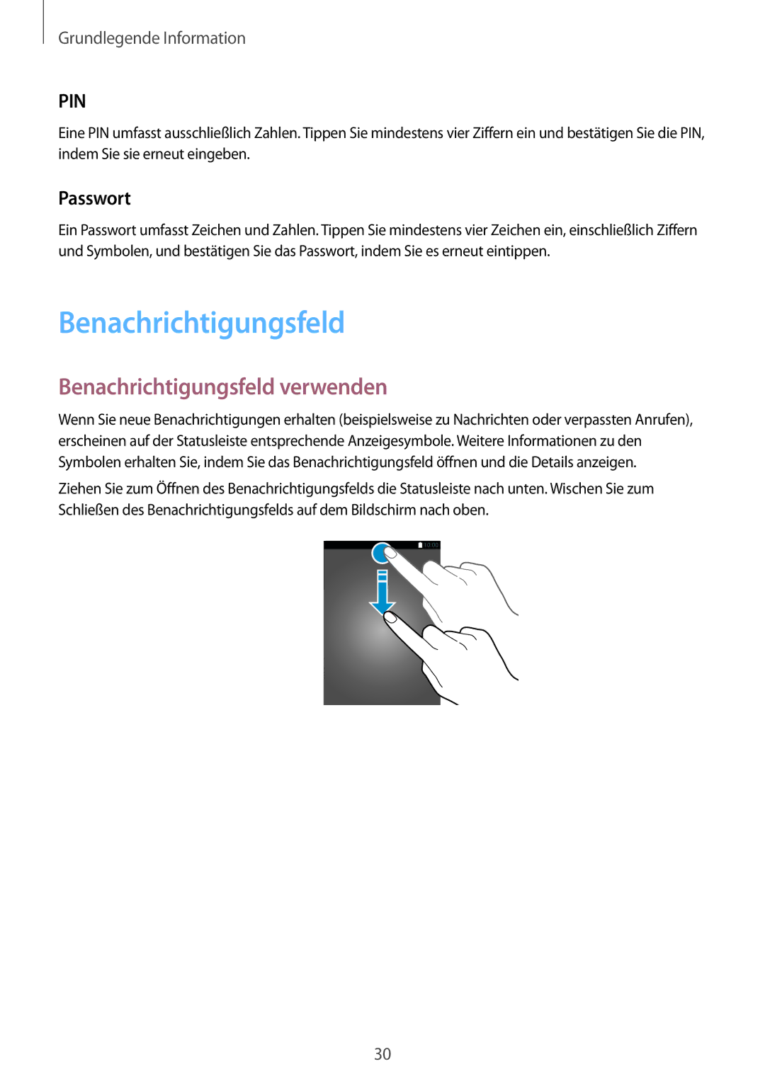 Samsung SM-J320FZKDDBT, SM-J320FZDDDBT, SM-J320FZWDDBT manual Benachrichtigungsfeld verwenden, Passwort 