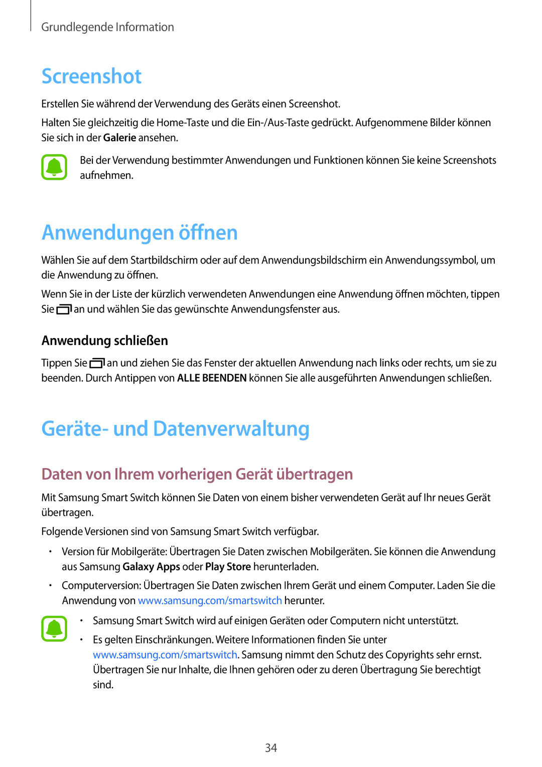 Samsung SM-J320FZDDDBT, SM-J320FZKDDBT Screenshot, Anwendungen öffnen, Geräte- und Datenverwaltung, Anwendung schließen 