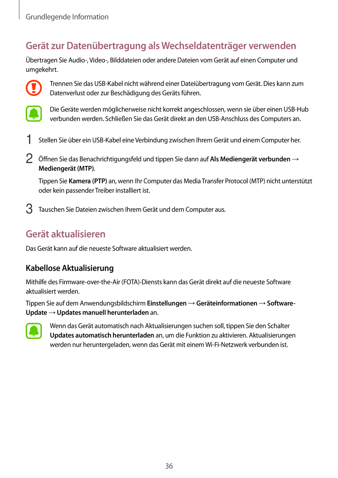 Samsung SM-J320FZKDDBT, SM-J320FZDDDBT, SM-J320FZWDDBT manual Gerät aktualisieren, Kabellose Aktualisierung 