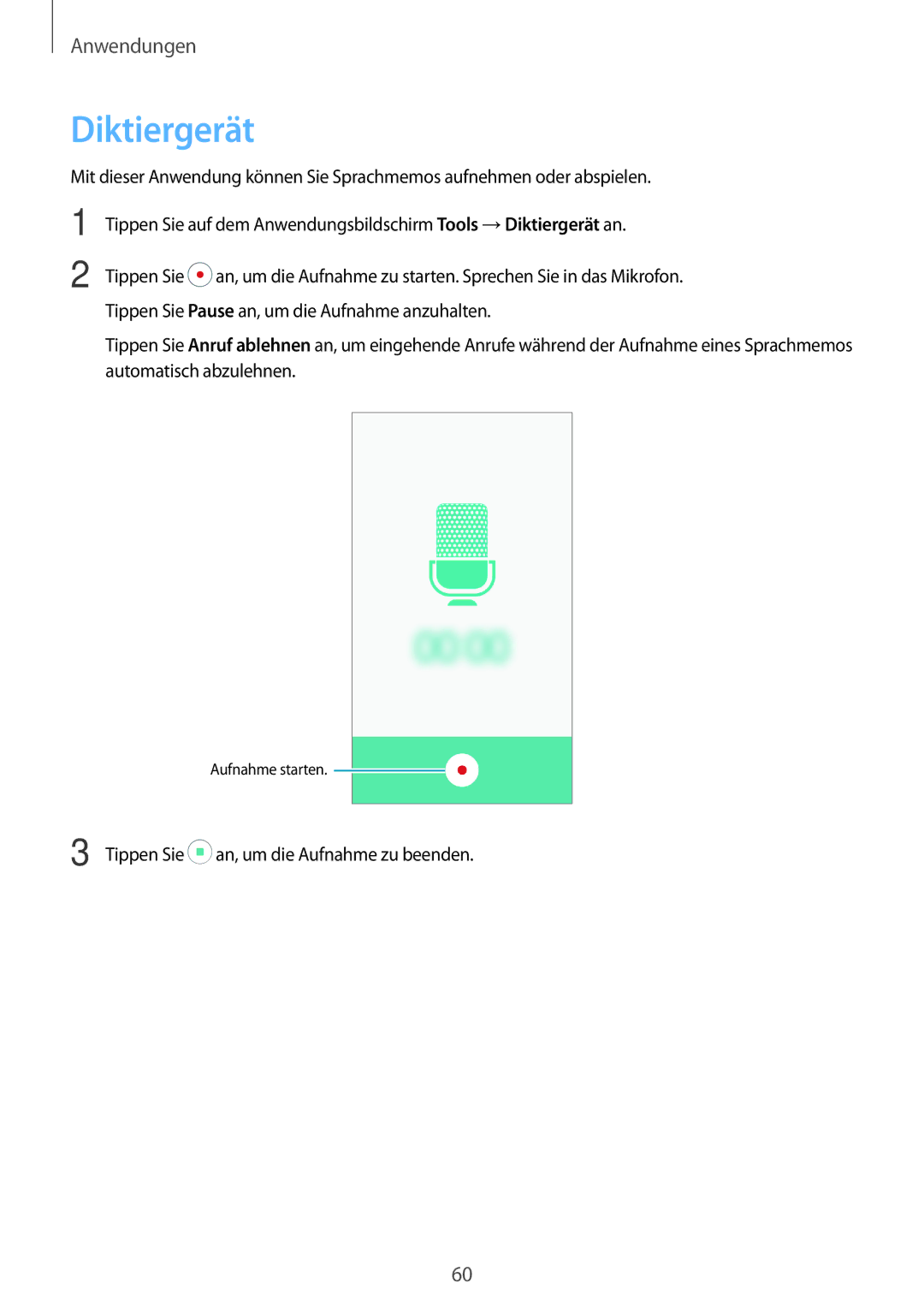 Samsung SM-J320FZKDDBT, SM-J320FZDDDBT, SM-J320FZWDDBT manual Diktiergerät 