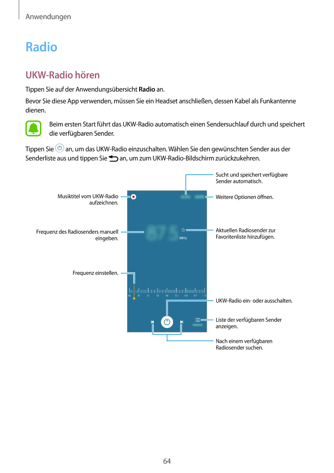 Samsung SM-J320FZDDDBT, SM-J320FZKDDBT, SM-J320FZWDDBT manual UKW-Radio hören 