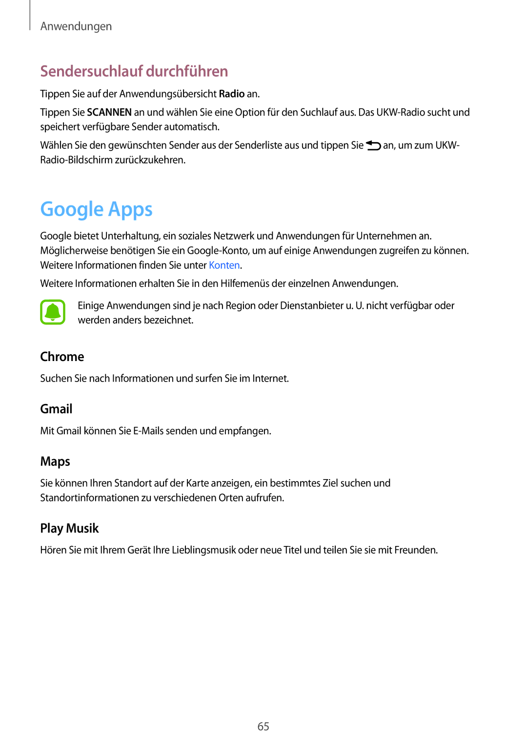 Samsung SM-J320FZWDDBT, SM-J320FZKDDBT, SM-J320FZDDDBT manual Google Apps, Sendersuchlauf durchführen 