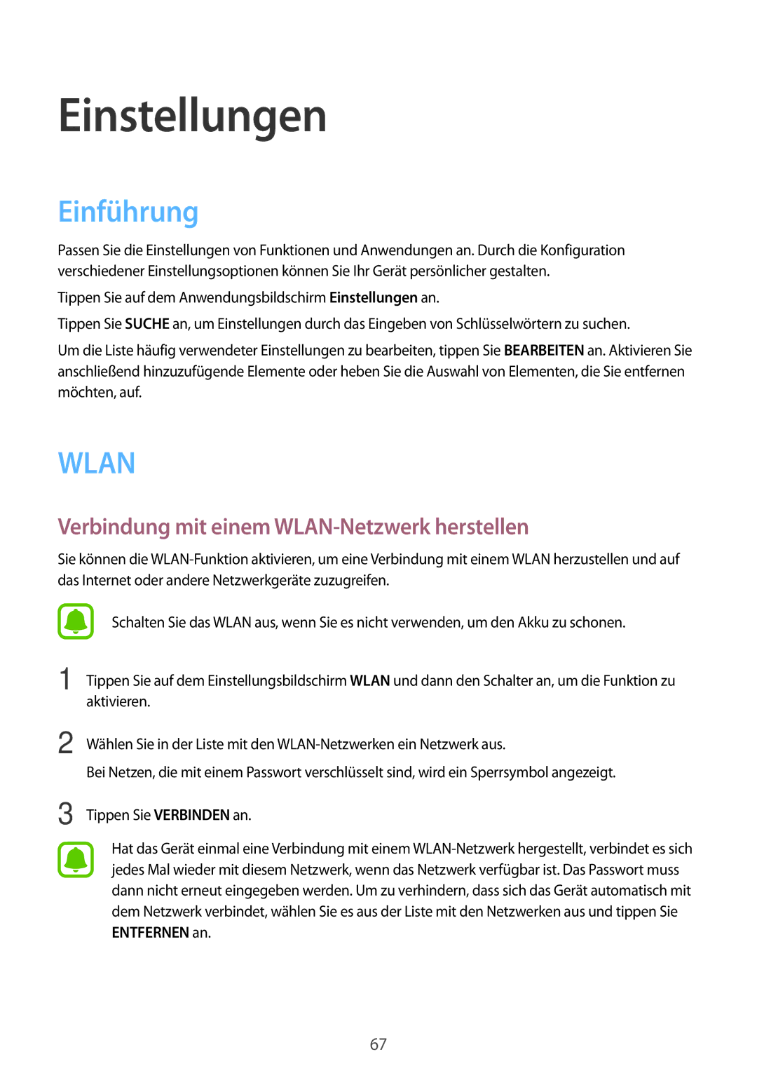 Samsung SM-J320FZDDDBT, SM-J320FZKDDBT, SM-J320FZWDDBT manual Einführung, Verbindung mit einem WLAN-Netzwerk herstellen 