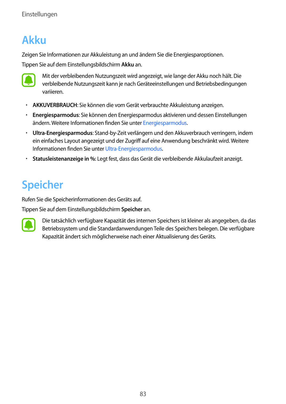 Samsung SM-J320FZWDDBT, SM-J320FZKDDBT, SM-J320FZDDDBT manual Akku, Speicher 