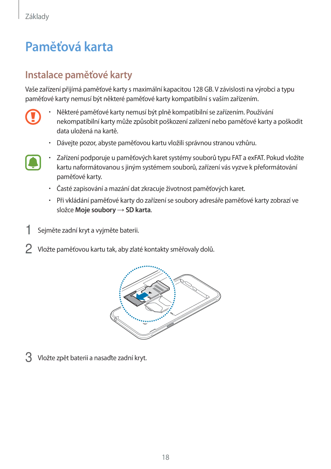 Samsung SM-J320FZKDETL, SM-J320FZKNO2C manual Paměťová karta, Instalace paměťové karty 