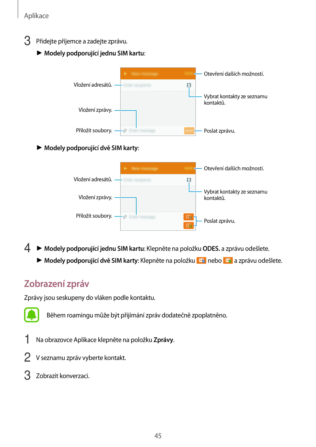 Samsung SM-J320FZKNO2C, SM-J320FZKDETL manual Zobrazení zpráv 