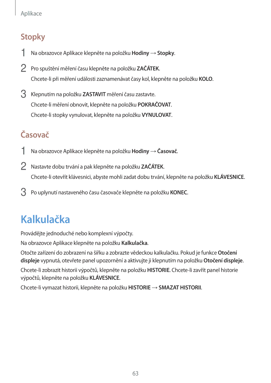 Samsung SM-J320FZKNO2C, SM-J320FZKDETL manual Kalkulačka, Stopky, Časovač 