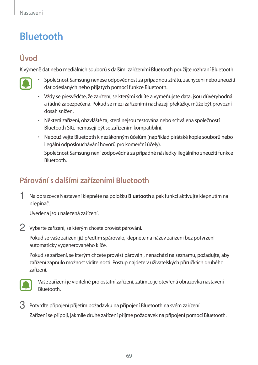 Samsung SM-J320FZKNO2C, SM-J320FZKDETL manual Párování s dalšími zařízeními Bluetooth 