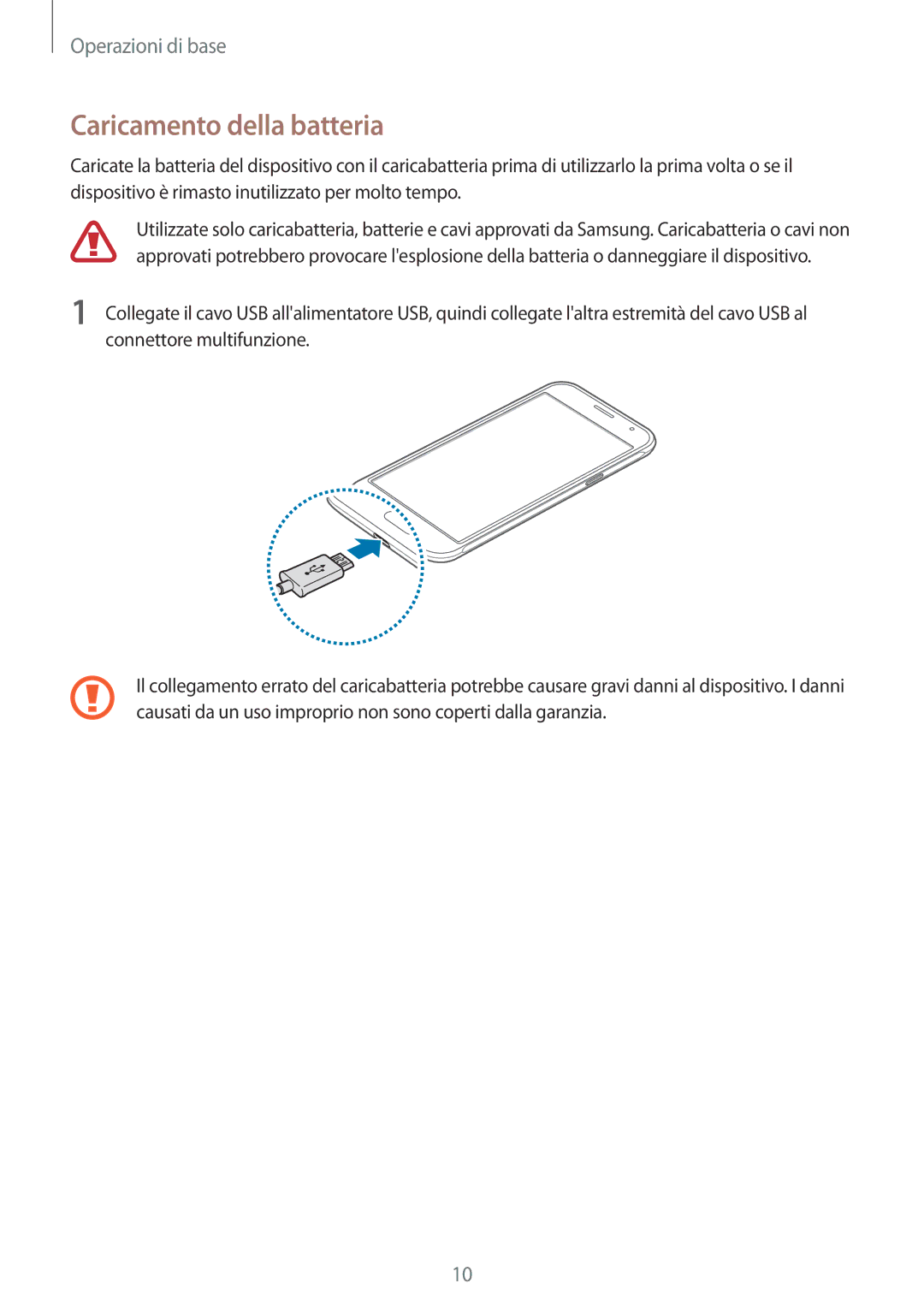 Samsung SM-J320FZKNITV, SM-J320FZKDITV, SM-J320FZWNITV, SM-J320FZWDITV, SM-J320FZDDITV manual Caricamento della batteria 