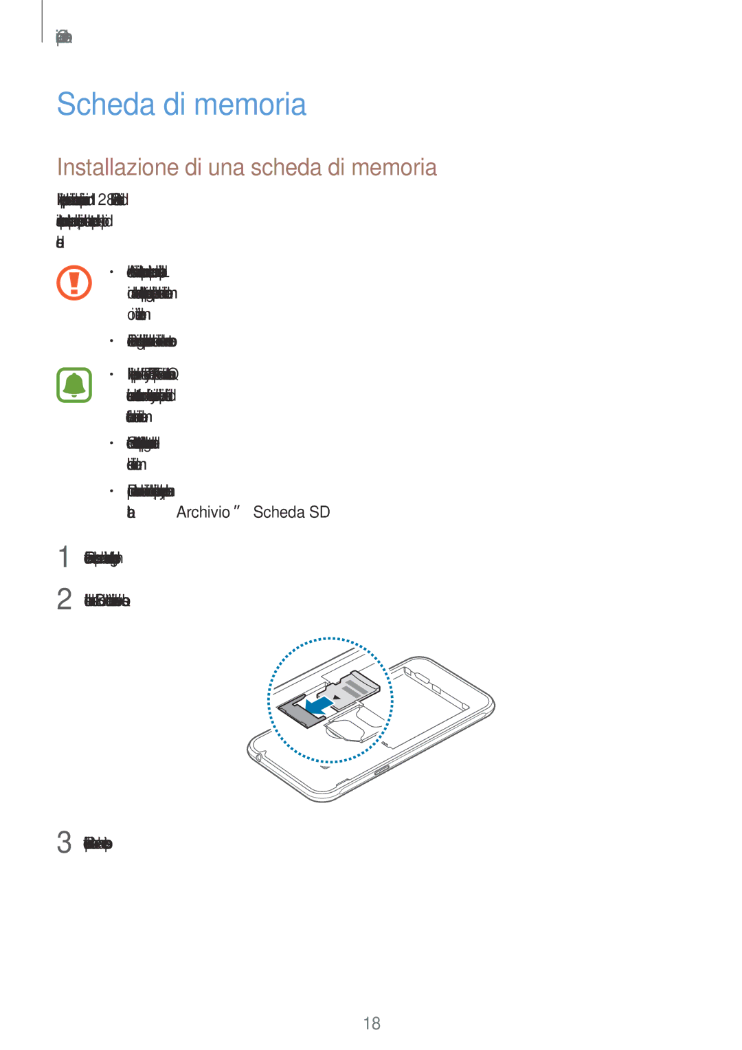 Samsung SM-J320FZKDITV, SM-J320FZWNITV, SM-J320FZWDITV manual Scheda di memoria, Installazione di una scheda di memoria 