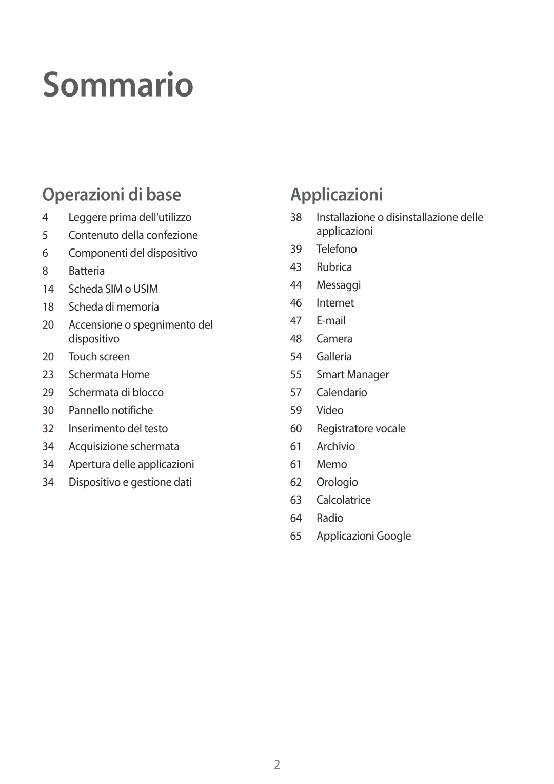 Samsung SM-J320FZWDITV, SM-J320FZKDITV, SM-J320FZWNITV, SM-J320FZDDITV, SM-J320FZKNITV, SM-J320FZDNITV manual Sommario 