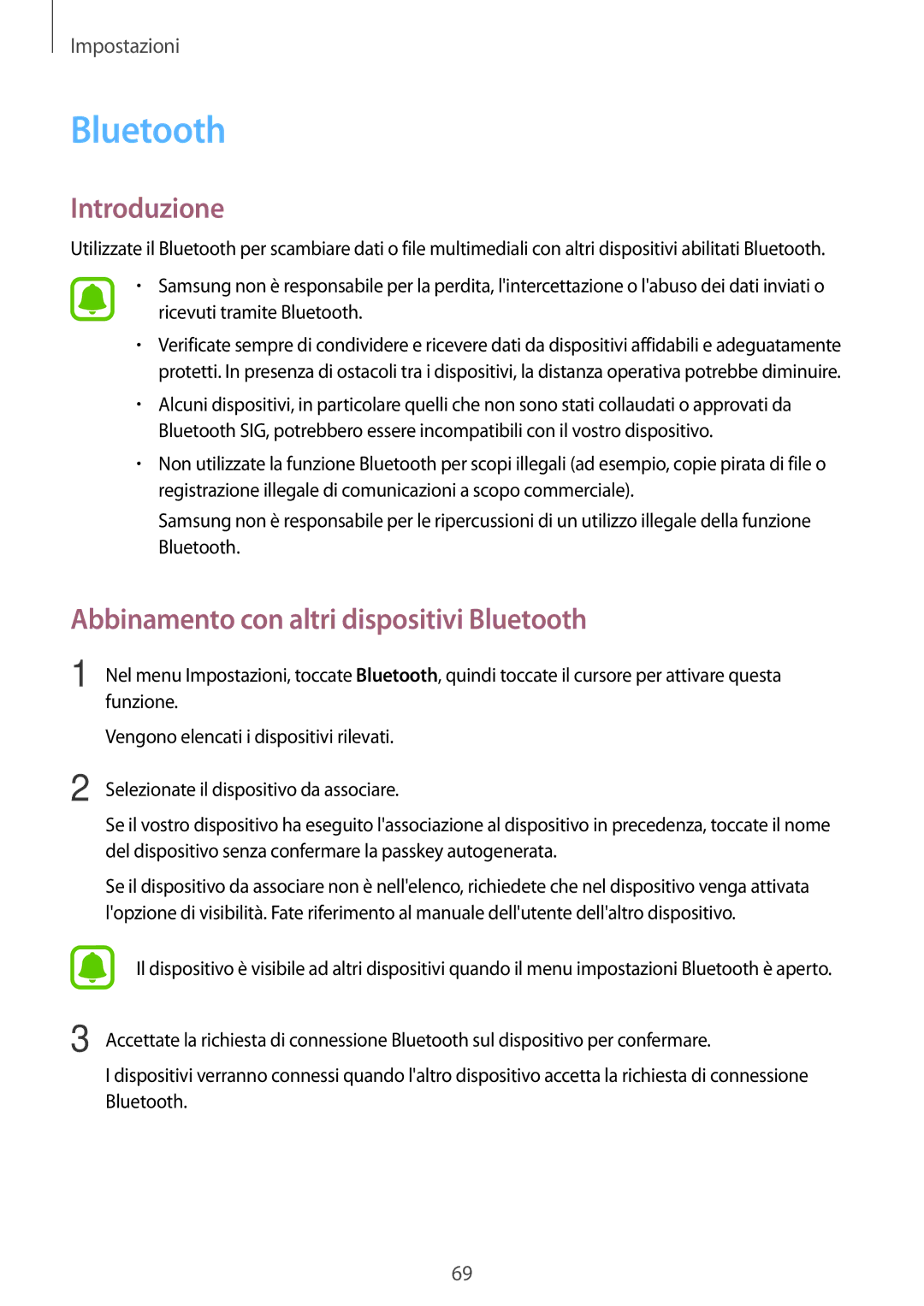Samsung SM-J320FZDDITV, SM-J320FZKDITV, SM-J320FZWNITV, SM-J320FZWDITV manual Abbinamento con altri dispositivi Bluetooth 