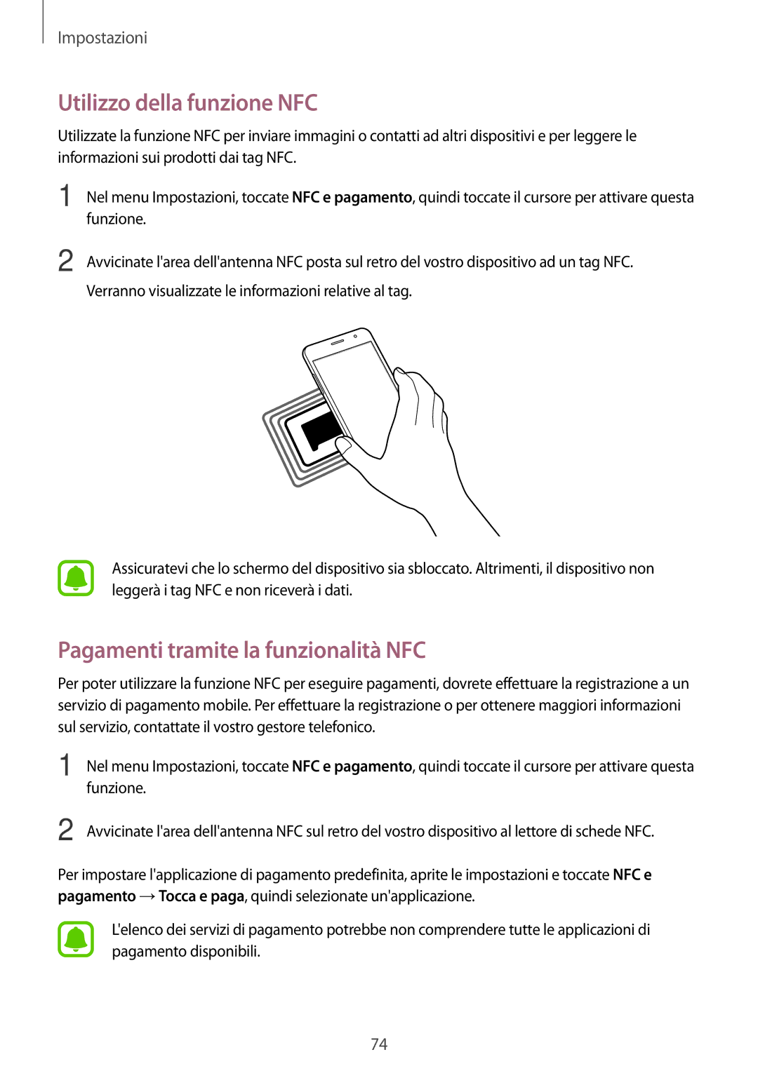 Samsung SM-J320FZWDITV, SM-J320FZKDITV, SM-J320FZWNITV Utilizzo della funzione NFC, Pagamenti tramite la funzionalità NFC 