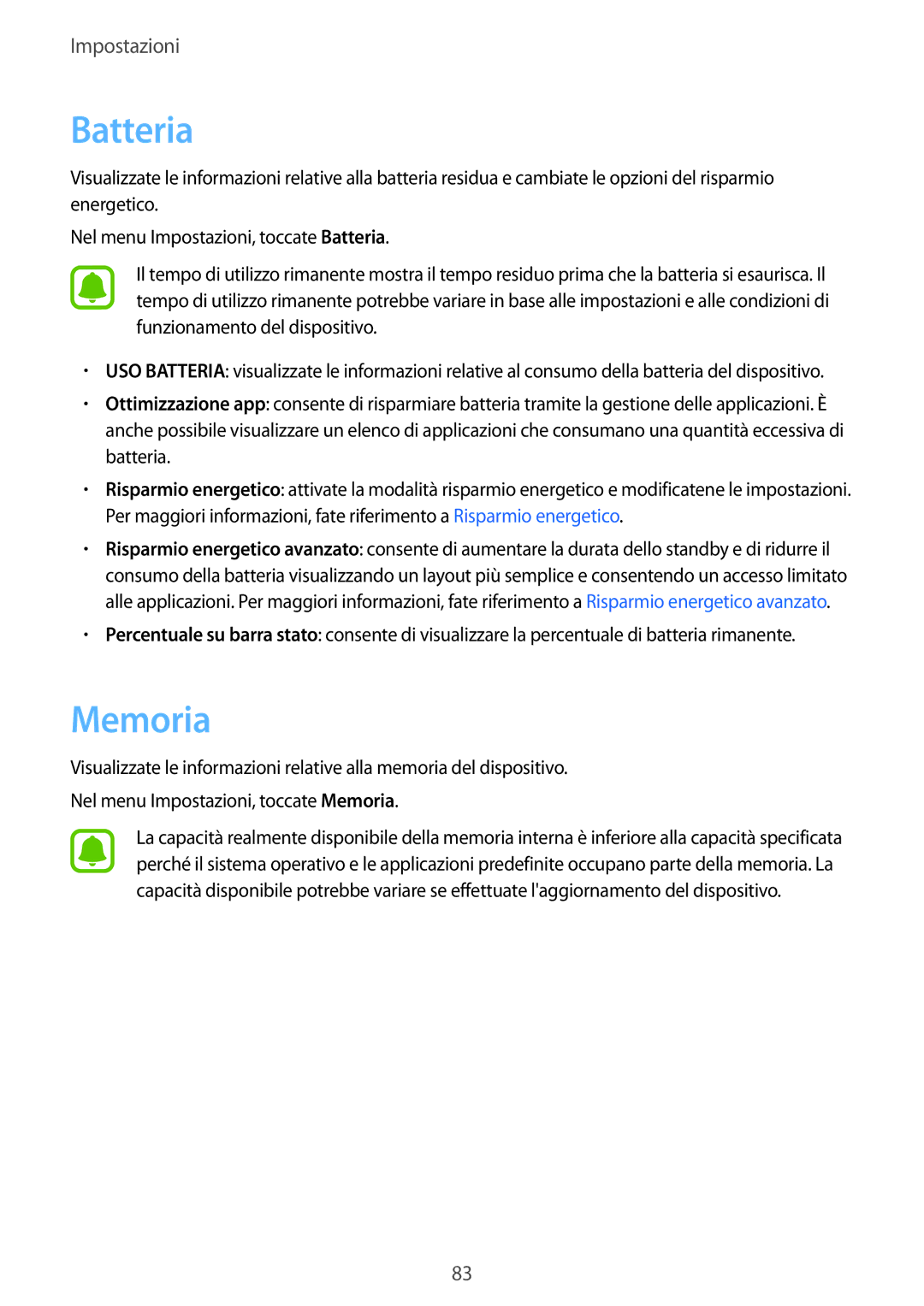 Samsung SM-J320FZDNITV, SM-J320FZKDITV, SM-J320FZWNITV, SM-J320FZWDITV, SM-J320FZDDITV, SM-J320FZKNITV manual Batteria, Memoria 