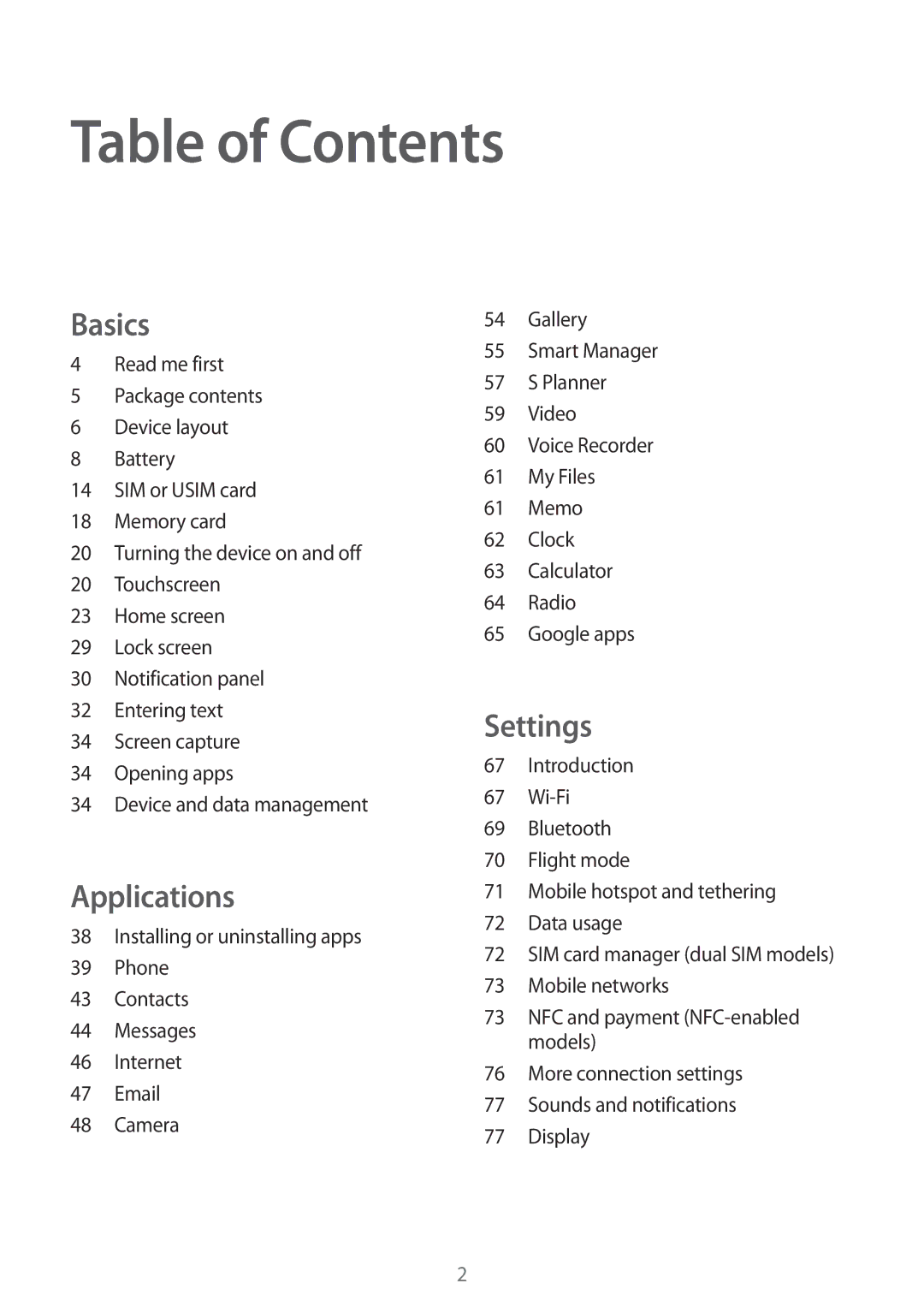 Samsung SM-J320GZWDXXV, SM-J320GZDDXXV manual Table of Contents 