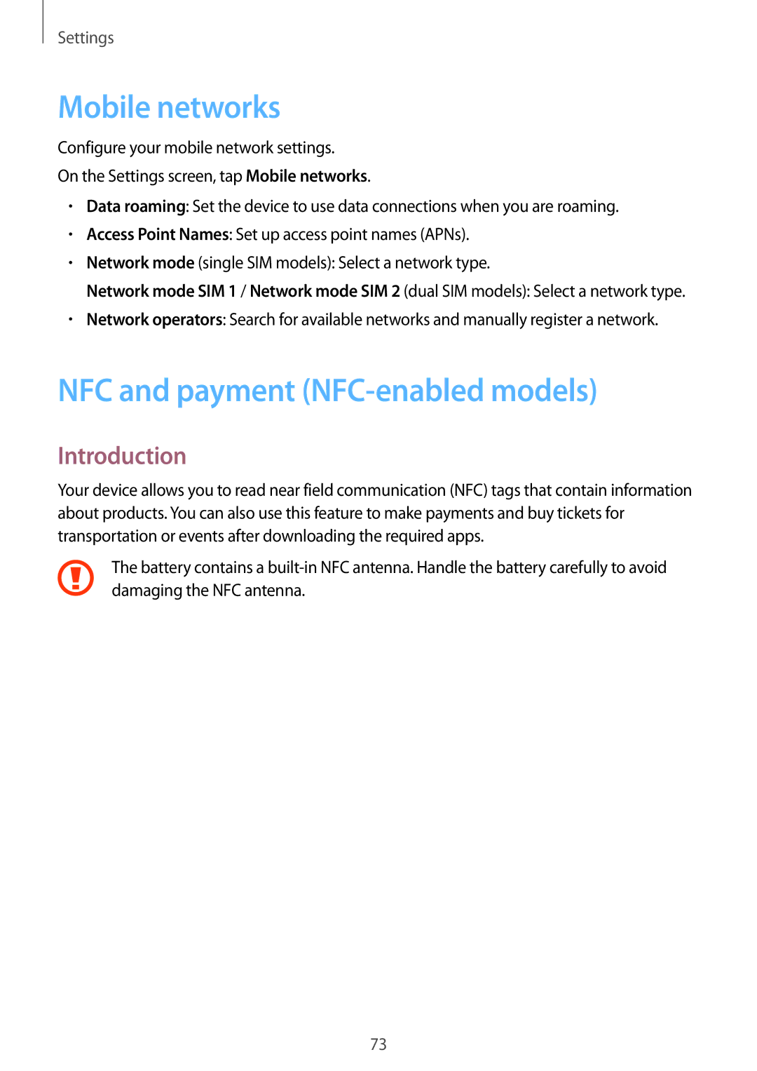 Samsung SM-J320GZDDXXV, SM-J320GZWDXXV manual Mobile networks, NFC and payment NFC-enabled models 