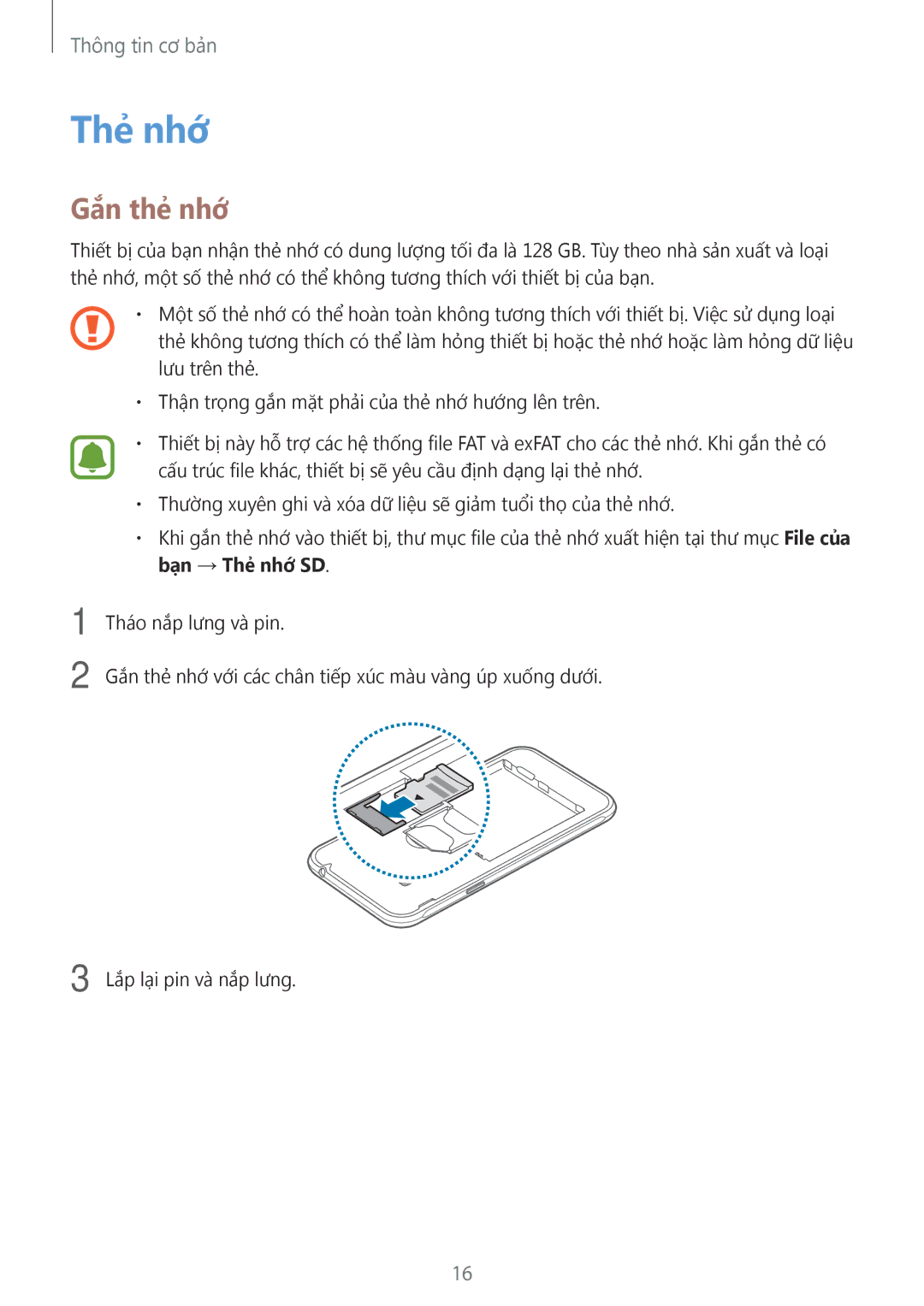 Samsung SM-J320GZWDXXV, SM-J320GZDDXXV manual Thẻ nhớ, Gắn thẻ nhớ 