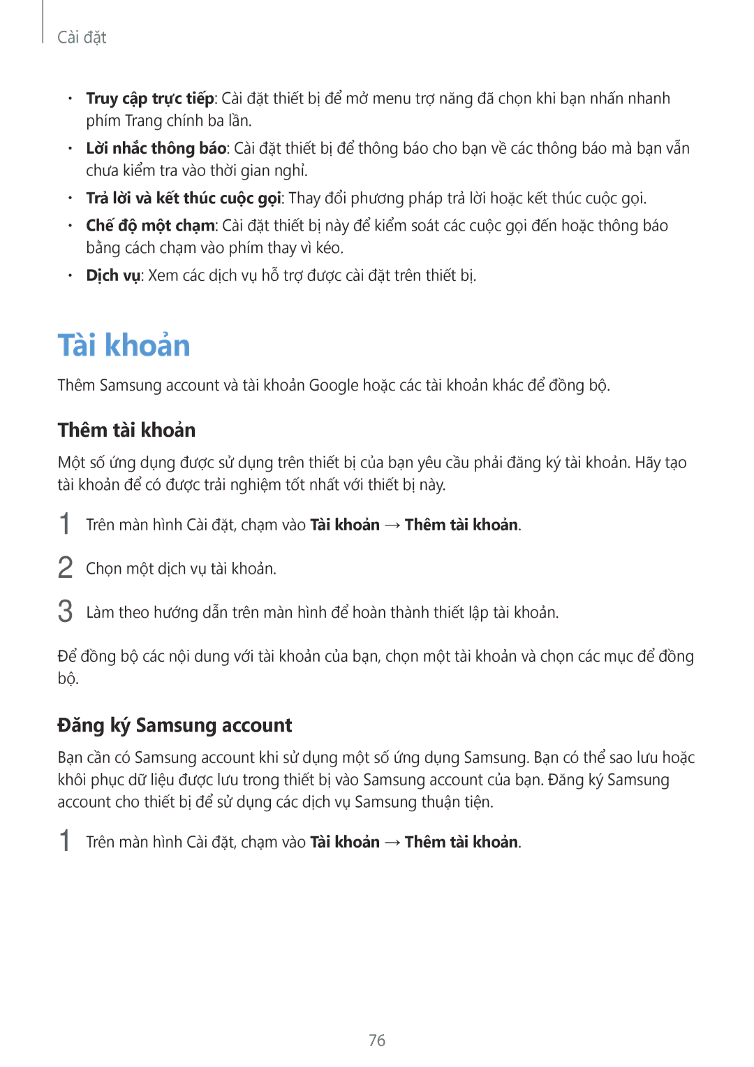 Samsung SM-J320GZWDXXV, SM-J320GZDDXXV manual Tà̀i khoản, Thêm tà̀i khoản, Đăng ký Samsung account 