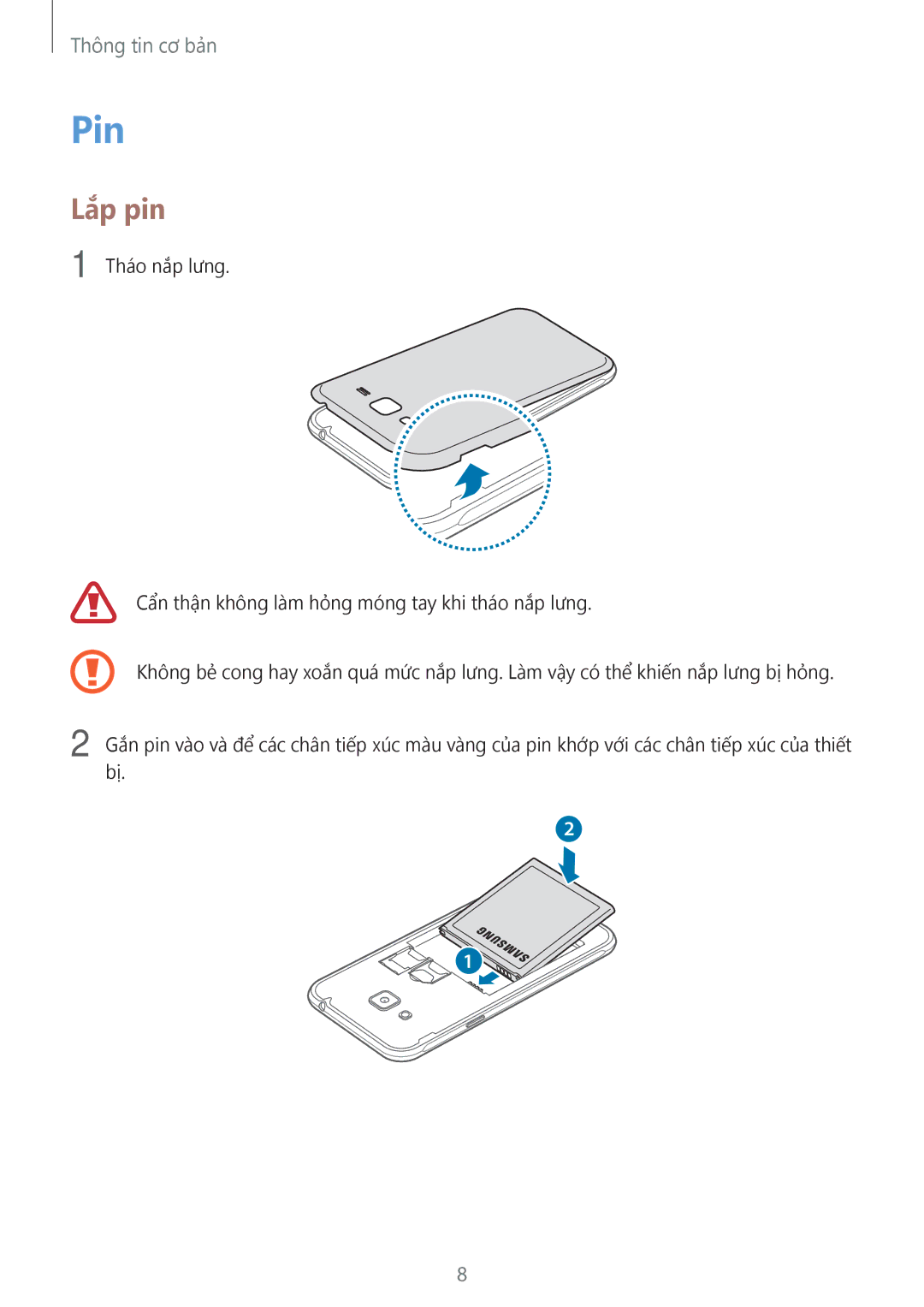 Samsung SM-J320GZWDXXV, SM-J320GZDDXXV manual Pin, Lắp pin 