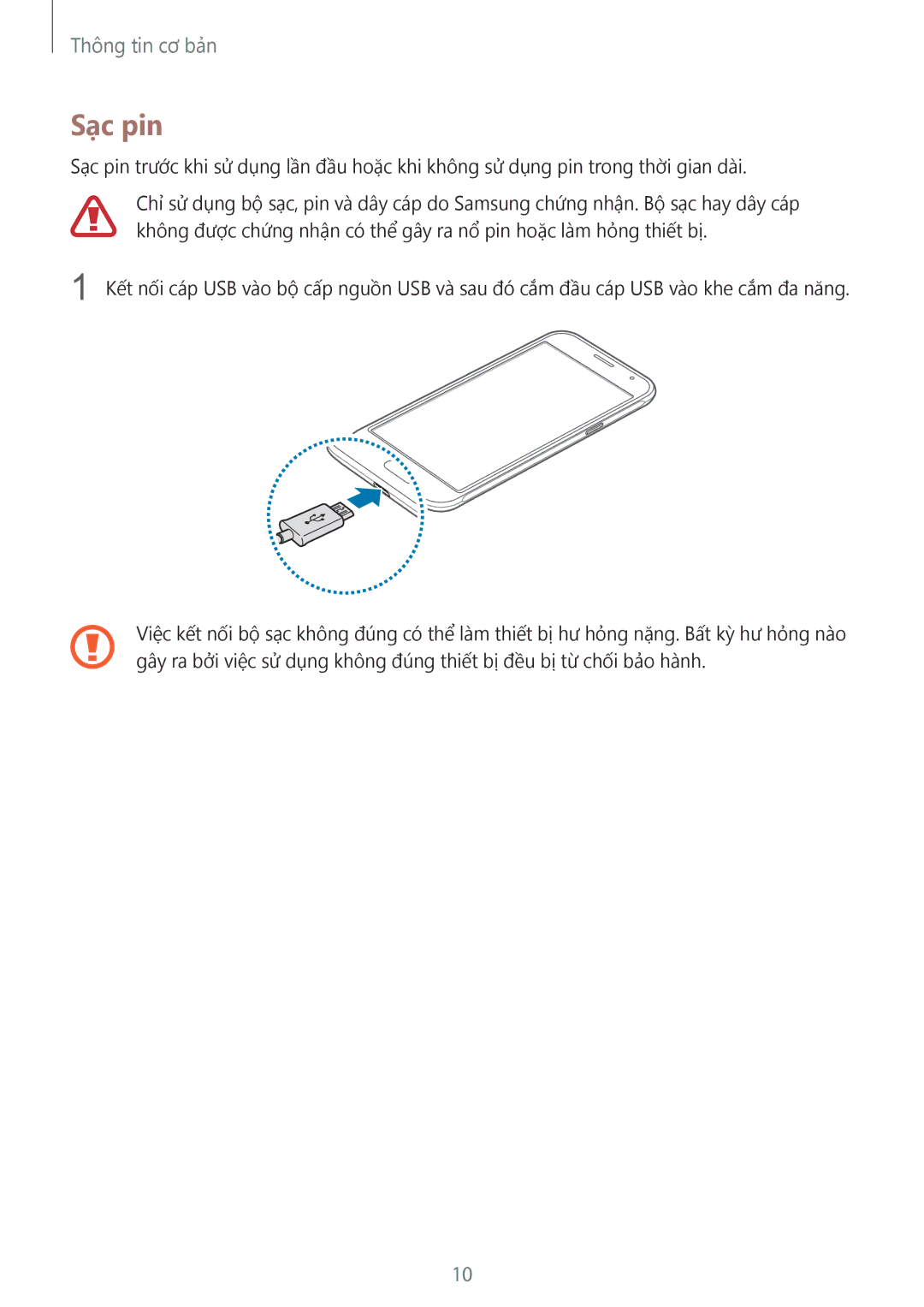 Samsung SM-J320HZDDXXV, SM-J320HZKDXXV, SM-J320HZWDXXV manual Sạc pin 