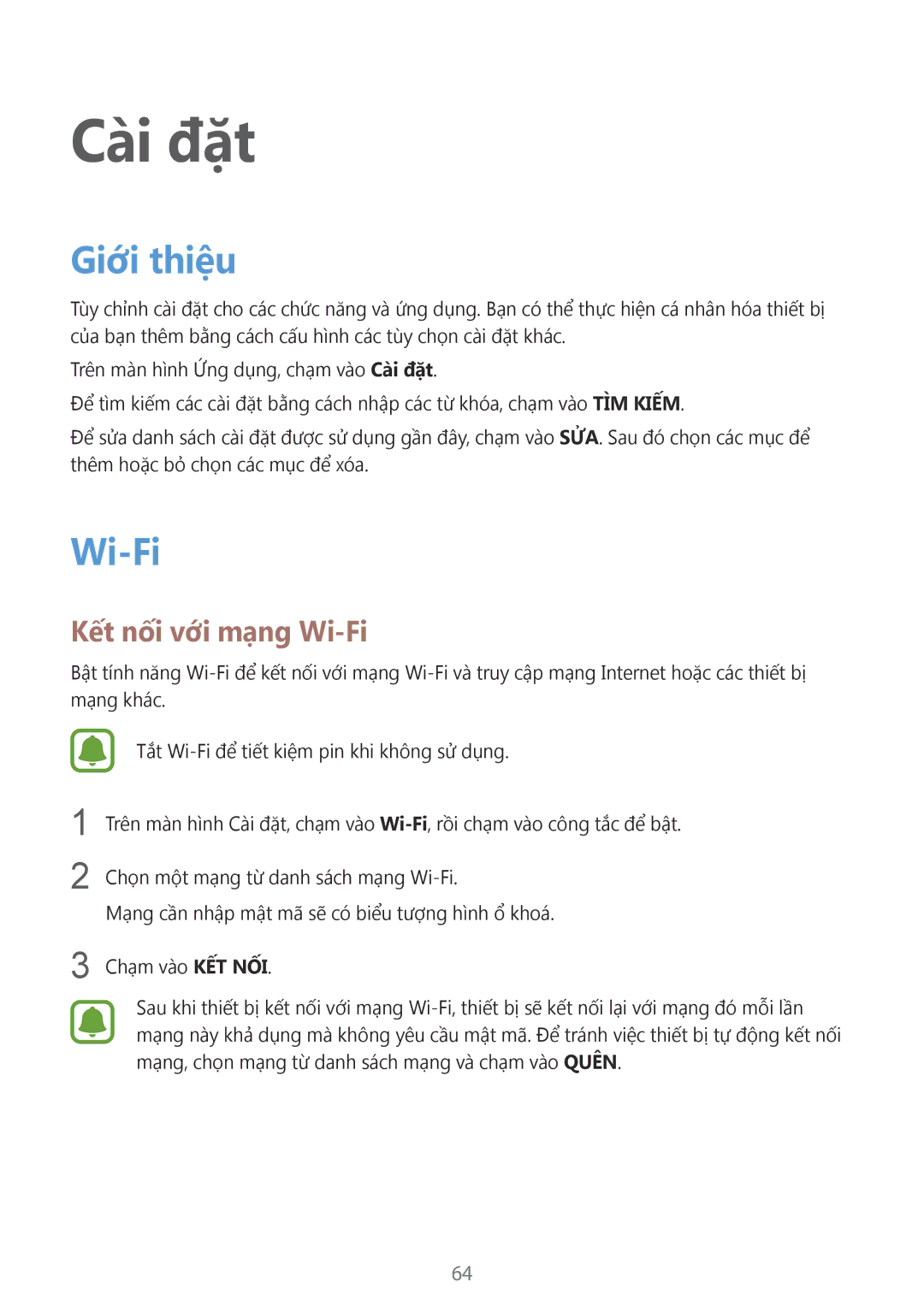 Samsung SM-J320HZDDXXV, SM-J320HZKDXXV, SM-J320HZWDXXV manual Giới thiệu, Kết nối với mạng Wi-Fi 