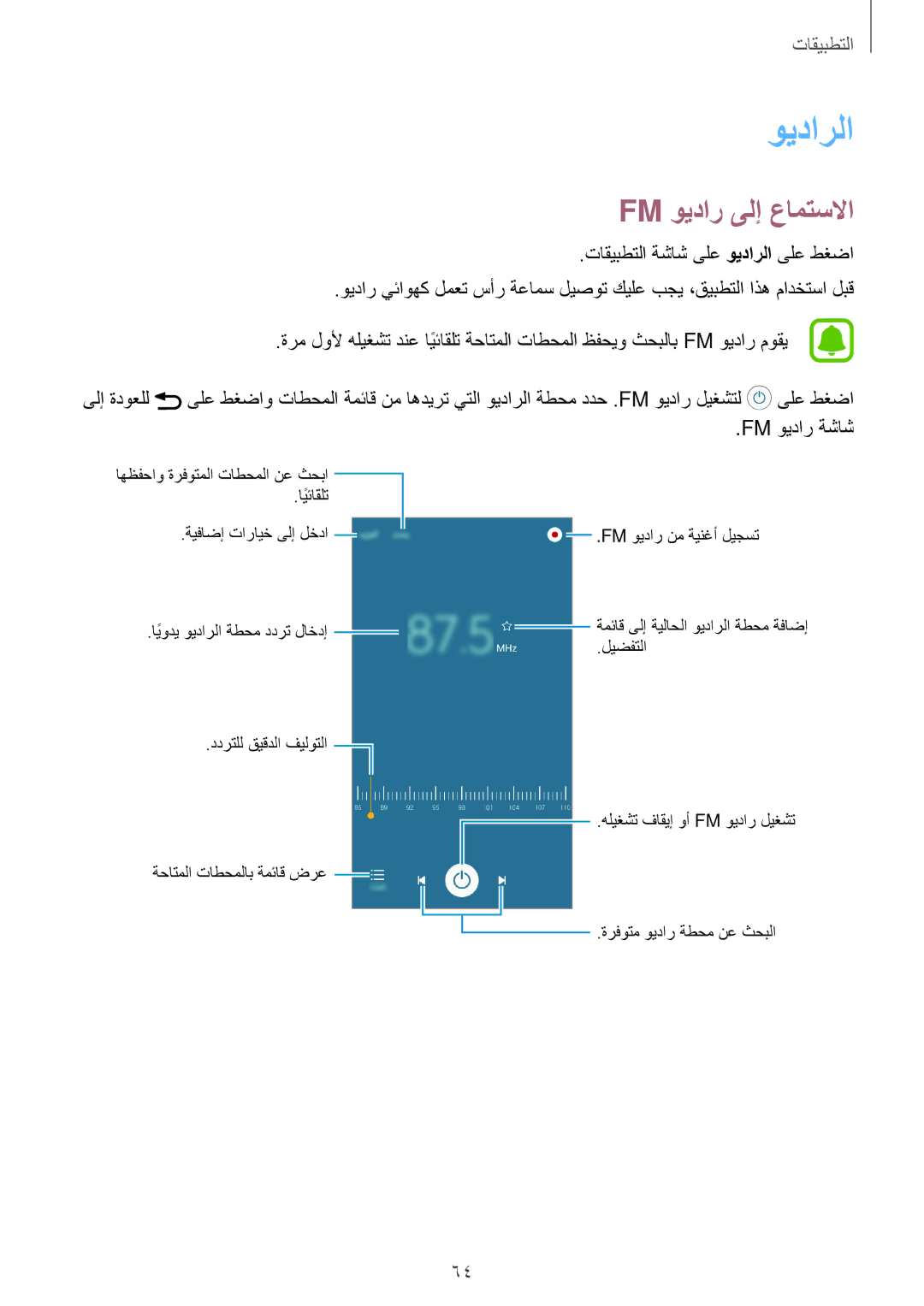 Samsung SM-J320HZWDKSA, SM-J320FZWDKSA, SM-J320FZDDKSA, SM-J320FZKDKSA manual ويدارلا, Fm ويدار ىلإ عامتسلاا 