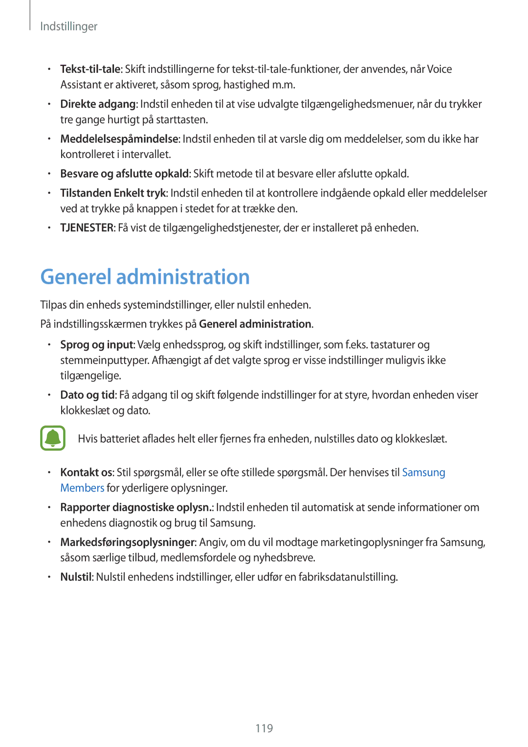 Samsung SM-J330FZSDNEE, SM-J330FZDDNEE, SM-J330FZKDNEE manual Generel administration 