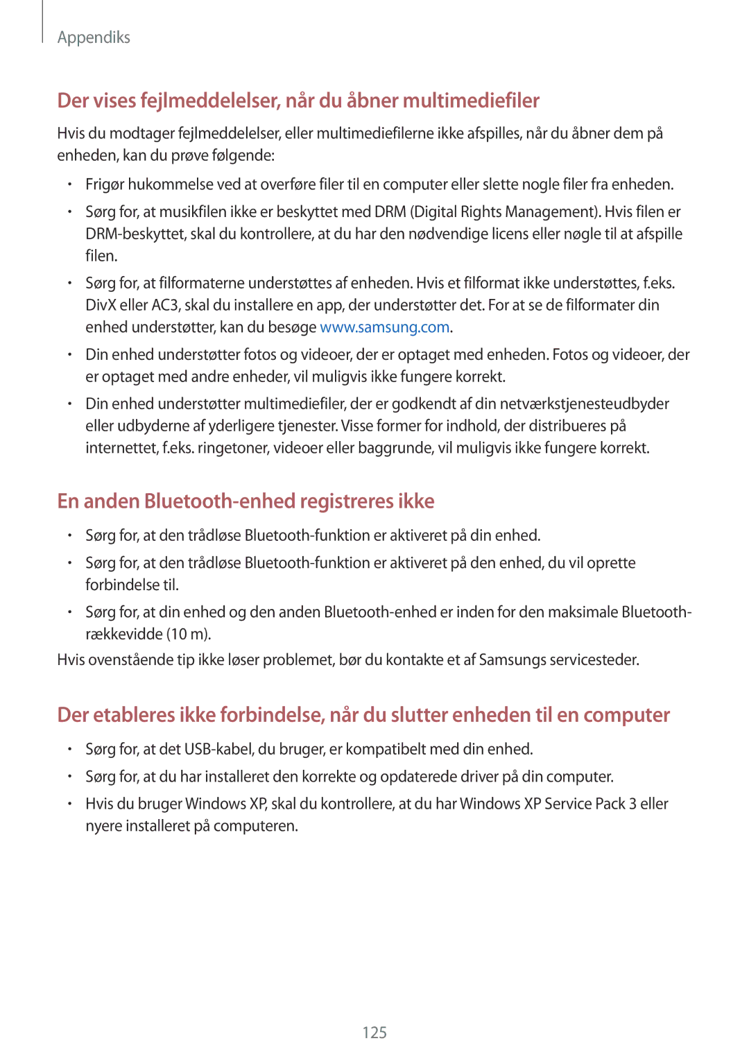 Samsung SM-J330FZSDNEE, SM-J330FZDDNEE, SM-J330FZKDNEE manual Der vises fejlmeddelelser, når du åbner multimediefiler 