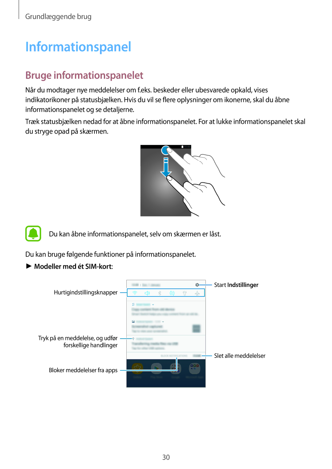 Samsung SM-J330FZDDNEE, SM-J330FZKDNEE, SM-J330FZSDNEE manual Informationspanel, Bruge informationspanelet 