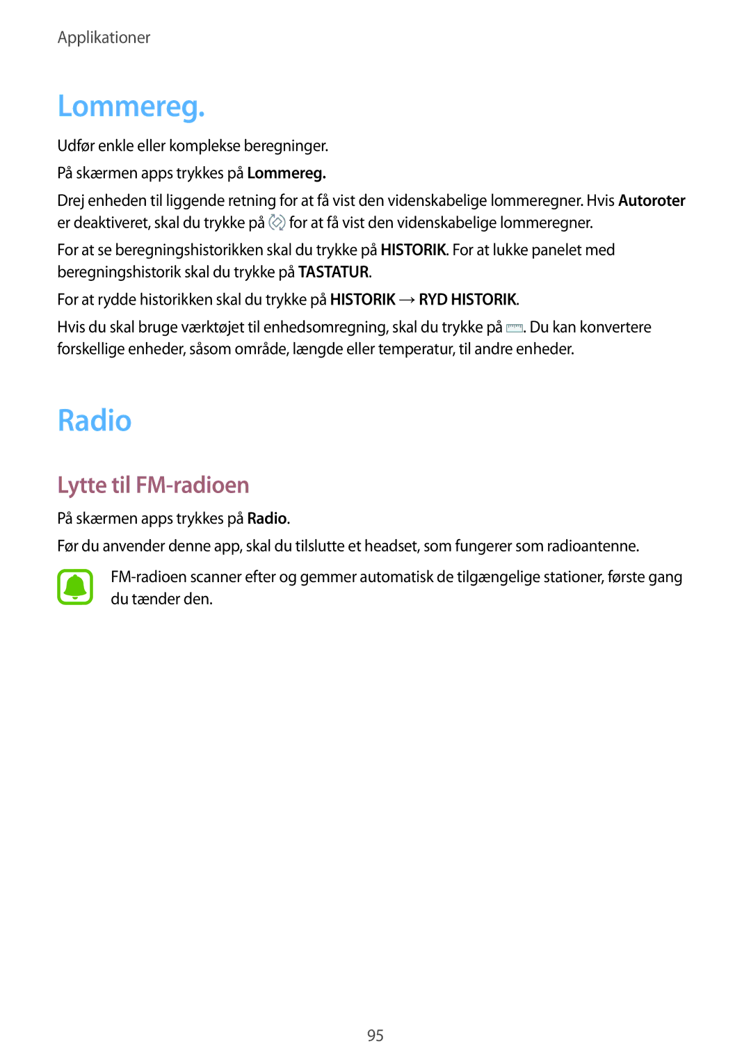 Samsung SM-J330FZSDNEE, SM-J330FZDDNEE, SM-J330FZKDNEE manual Lommereg, Radio, Lytte til FM-radioen 