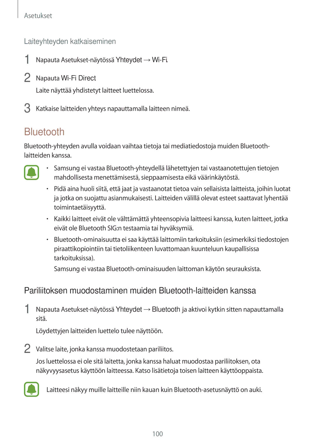 Samsung SM-J330FZKDNEE, SM-J330FZDDNEE, SM-J330FZSDNEE manual Bluetooth, Laiteyhteyden katkaiseminen 