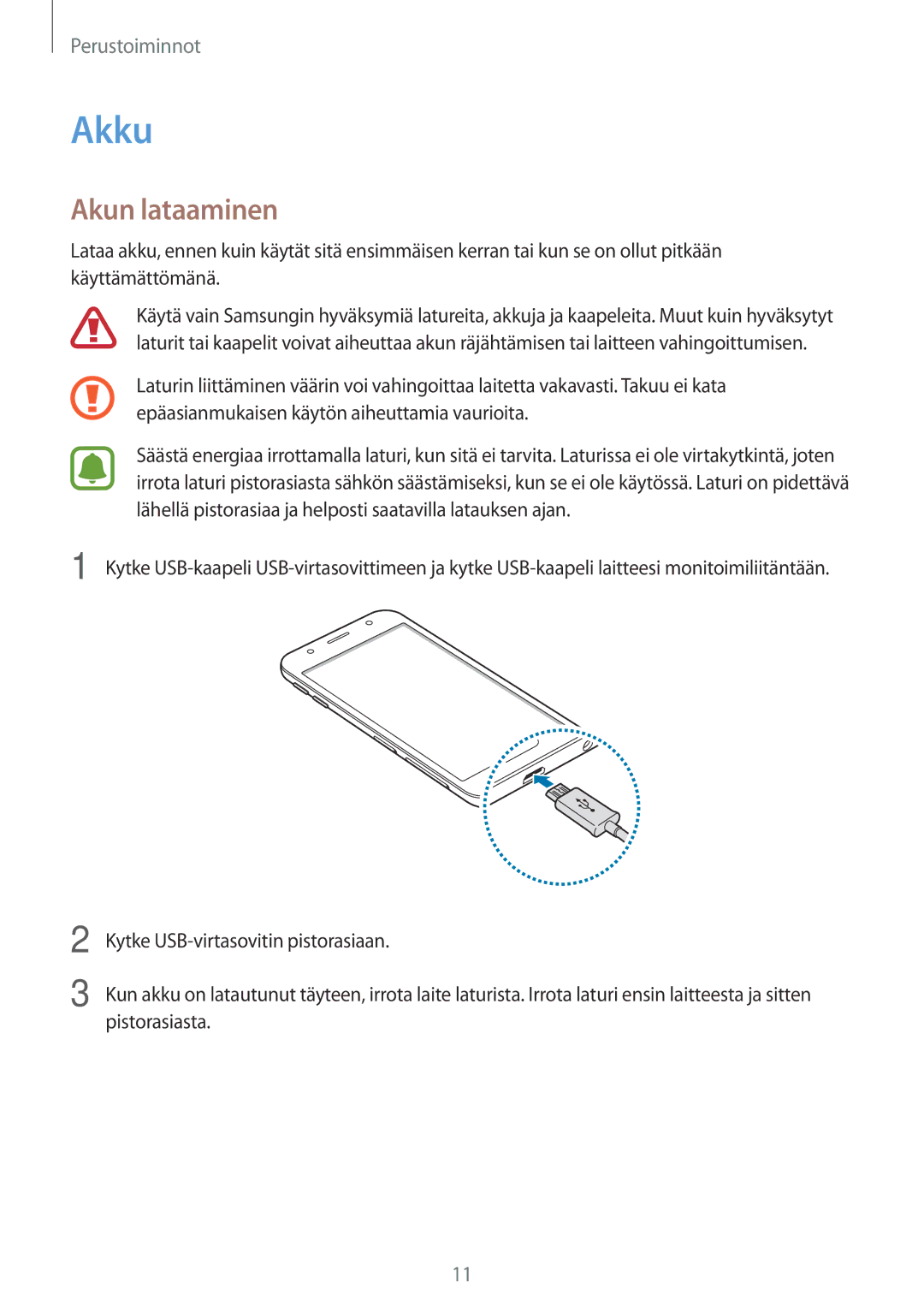 Samsung SM-J330FZSDNEE, SM-J330FZDDNEE, SM-J330FZKDNEE manual Akku, Akun lataaminen 