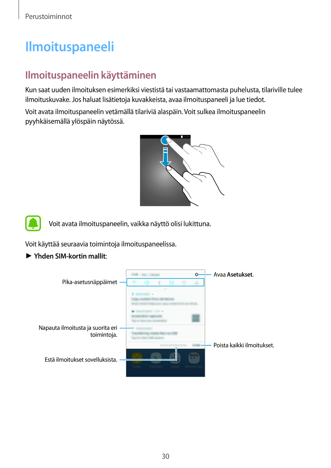 Samsung SM-J330FZDDNEE, SM-J330FZKDNEE, SM-J330FZSDNEE manual Ilmoituspaneelin käyttäminen 