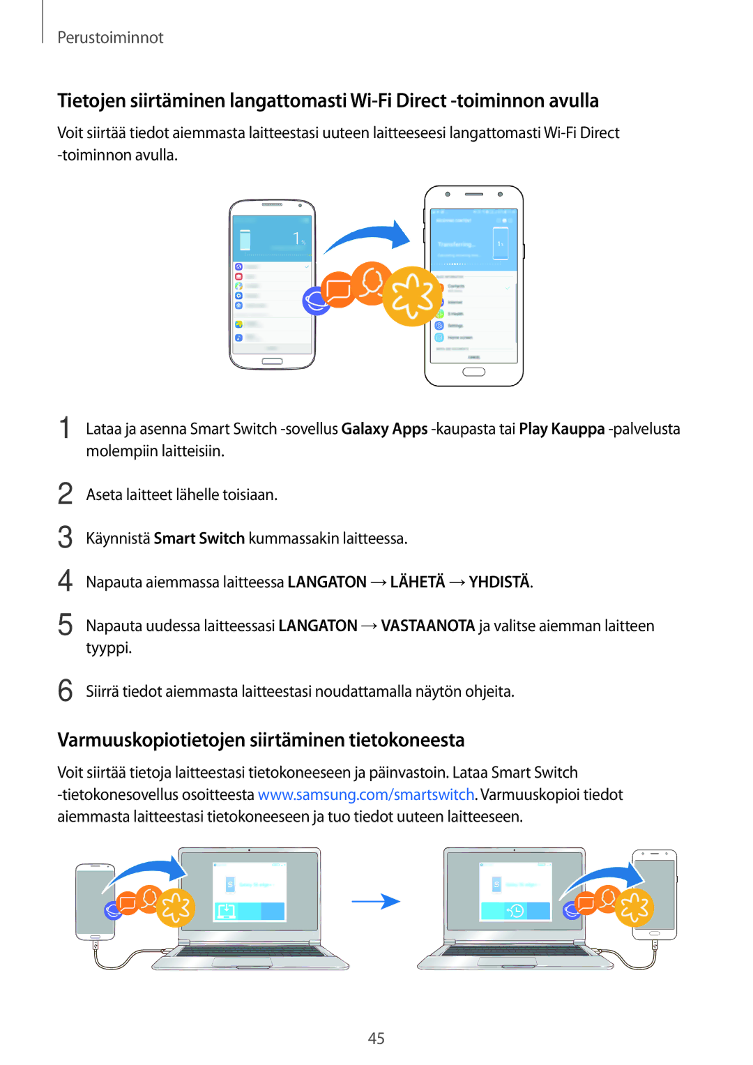 Samsung SM-J330FZDDNEE, SM-J330FZKDNEE, SM-J330FZSDNEE manual Varmuuskopiotietojen siirtäminen tietokoneesta 