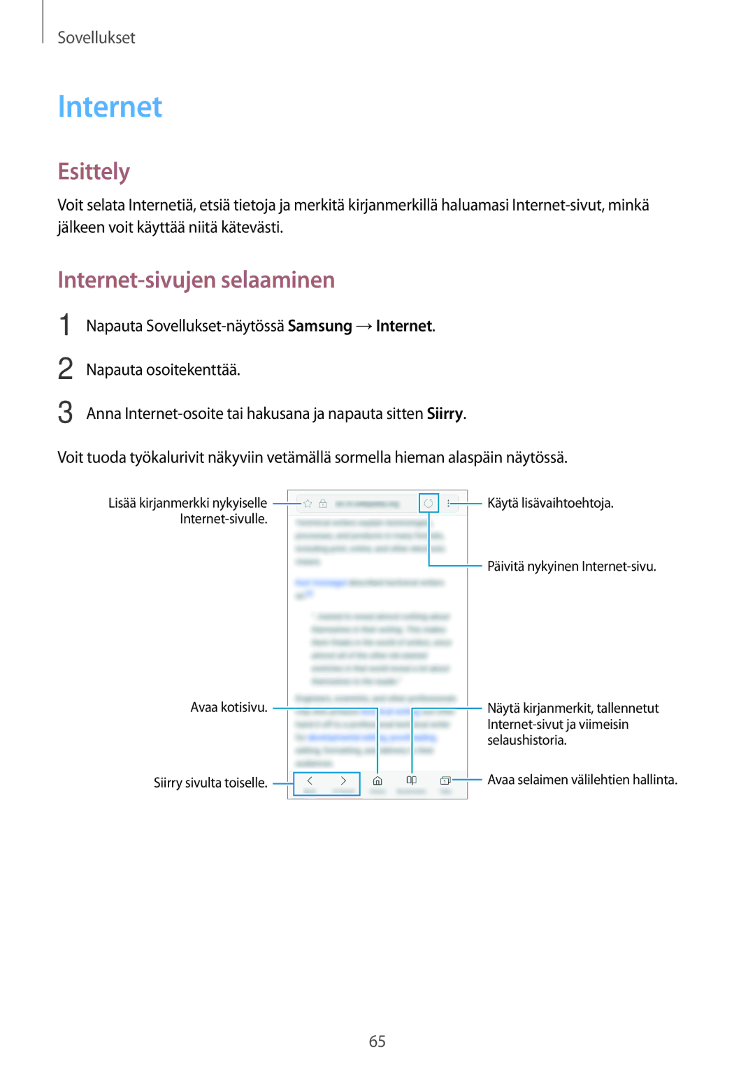 Samsung SM-J330FZSDNEE, SM-J330FZDDNEE, SM-J330FZKDNEE manual Internet-sivujen selaaminen 