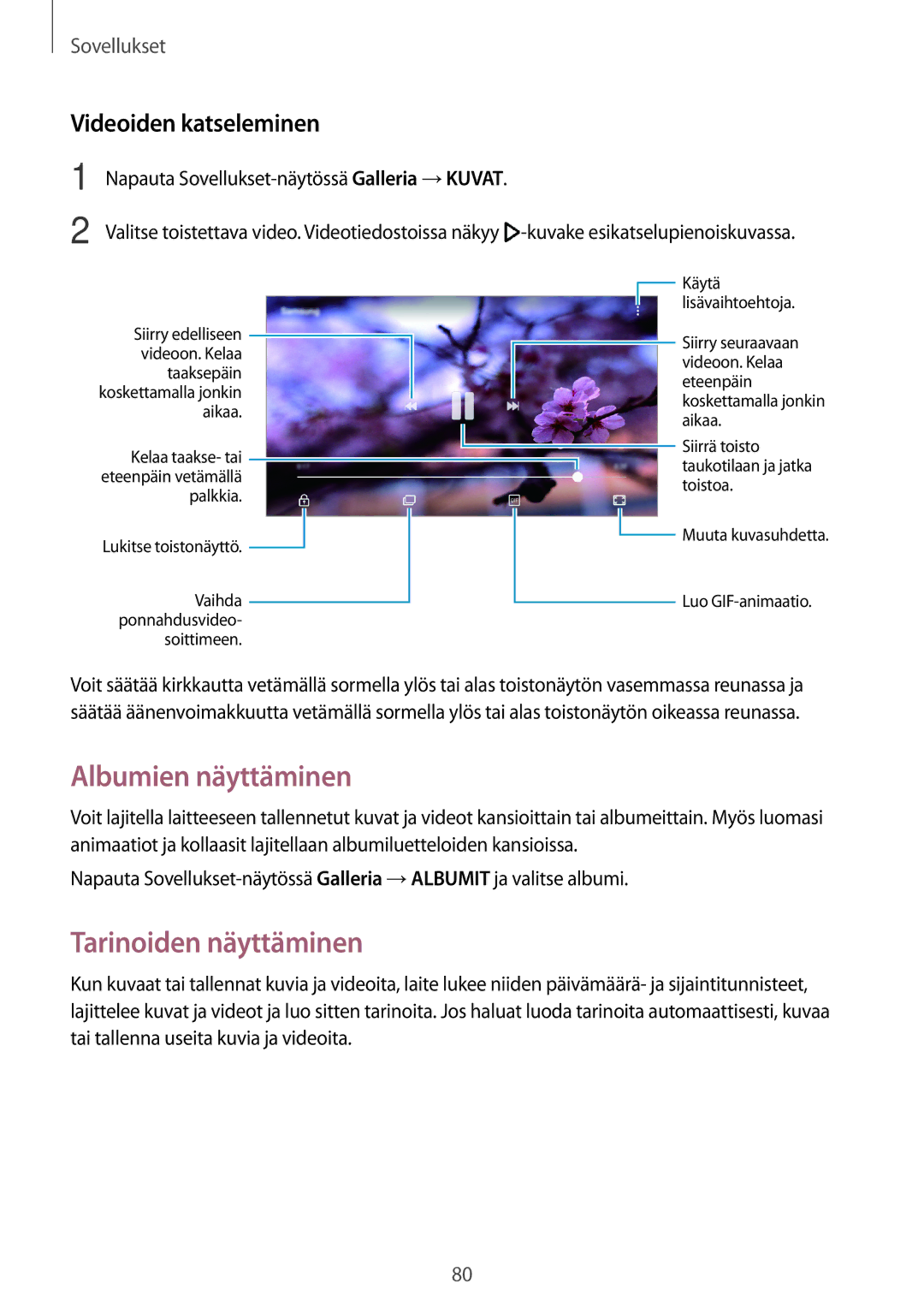 Samsung SM-J330FZSDNEE, SM-J330FZDDNEE, SM-J330FZKDNEE Albumien näyttäminen, Tarinoiden näyttäminen, Videoiden katseleminen 