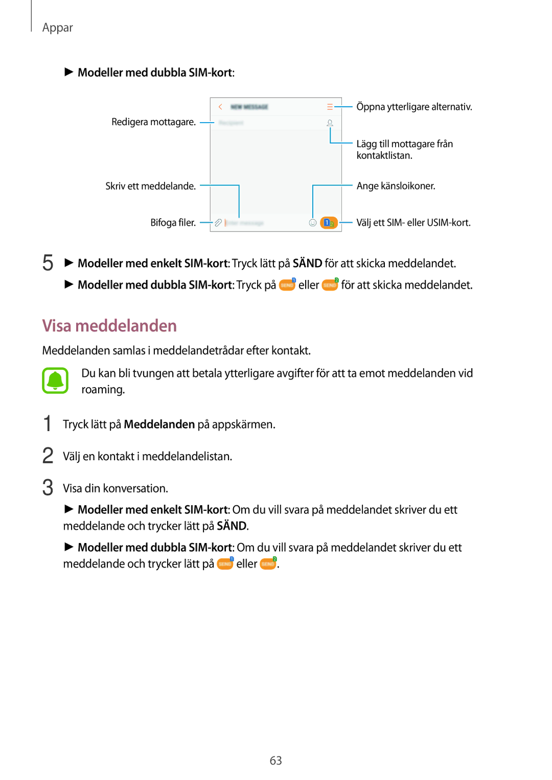 Samsung SM-J330FZDDNEE, SM-J330FZKDNEE, SM-J330FZSDNEE manual Visa meddelanden 